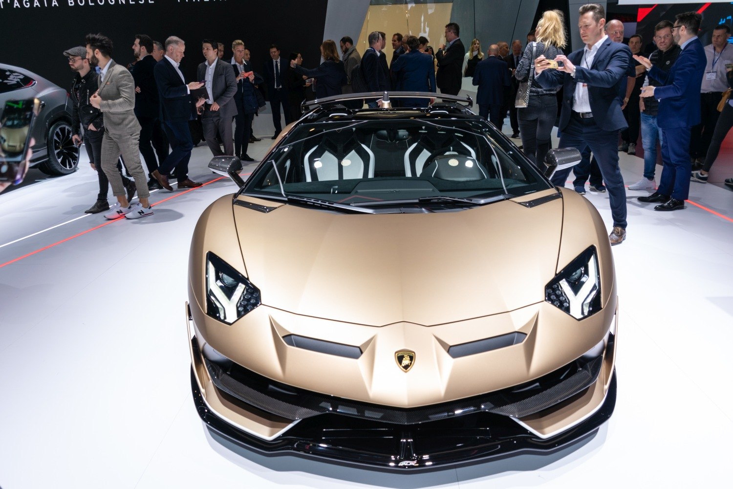 Front view with angular headlights and aggressive aerodynamic front design