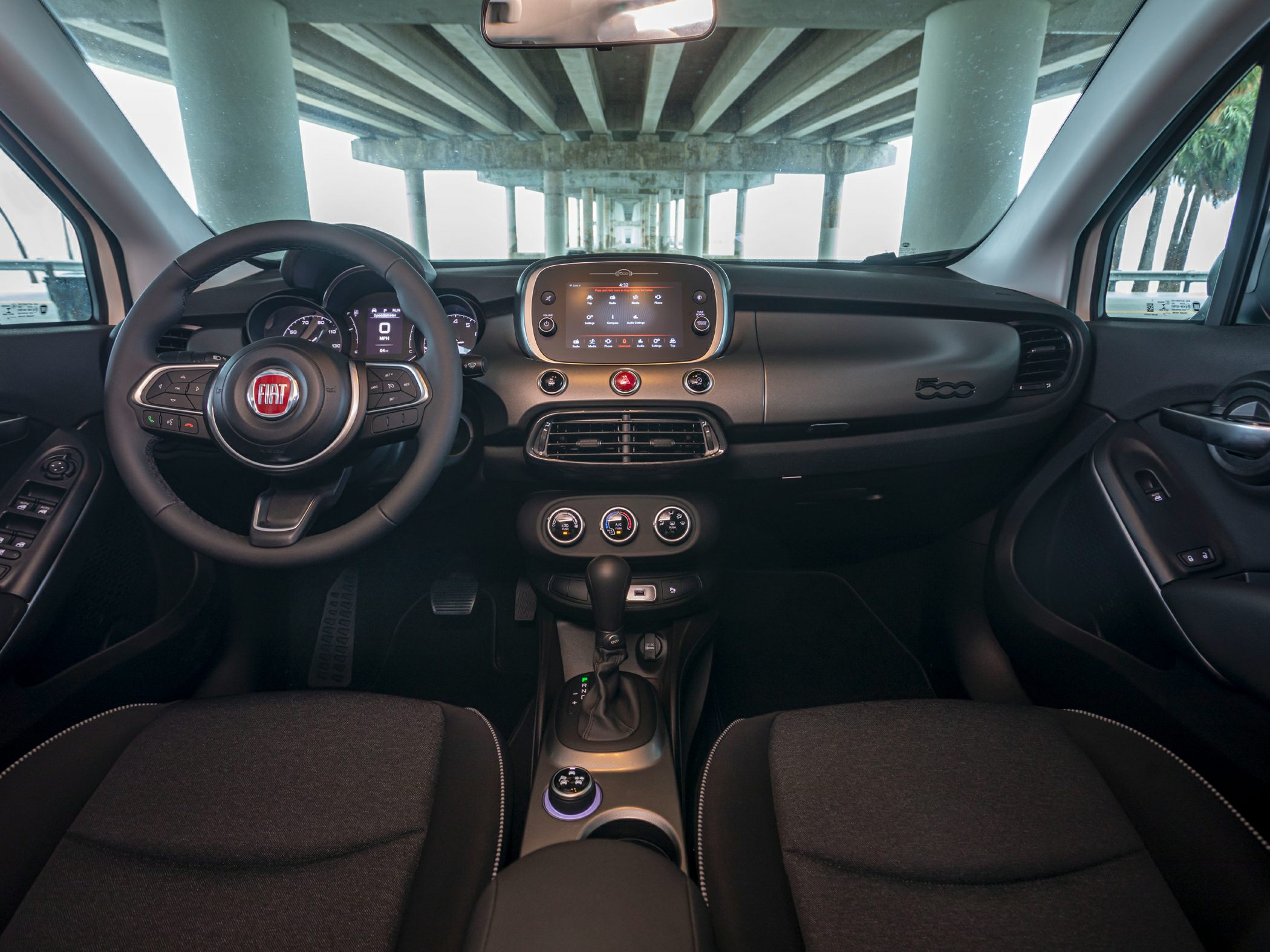 Modern dashboard with touchscreen and multifunction steering wheel
