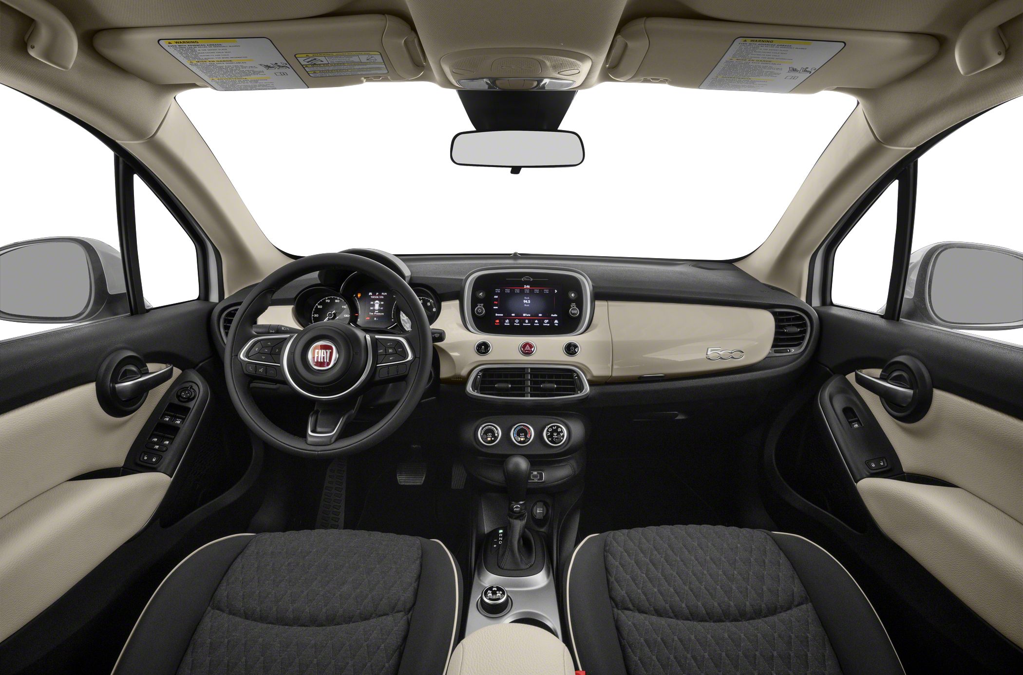 Dashboard with touchscreen infotainment and multifunction steering wheel