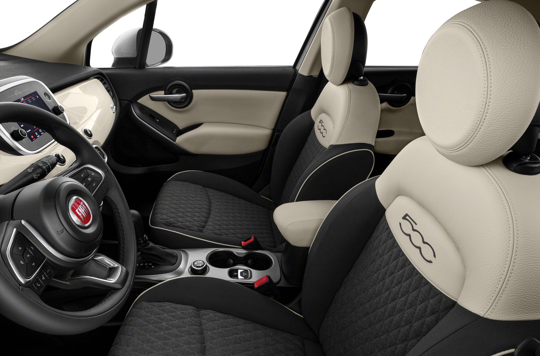 Dual-tone front seats with 500 logo and dashboard overview