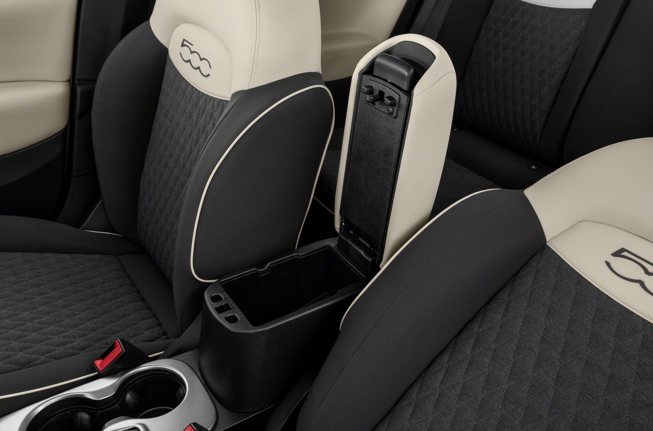 Two-tone quilted seats with center console storage compartment