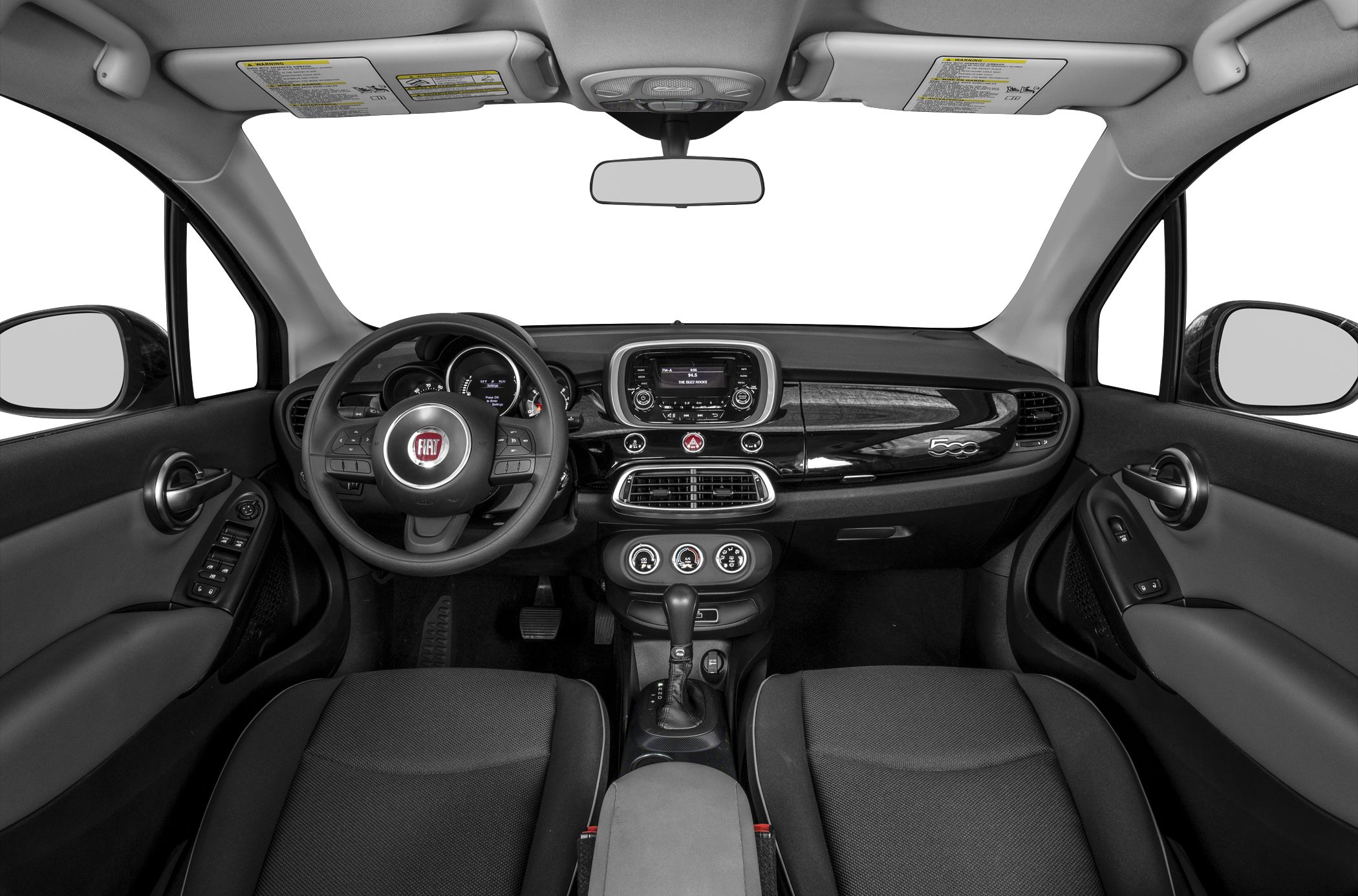 Dashboard, steering wheel with controls, center console with multimedia screen