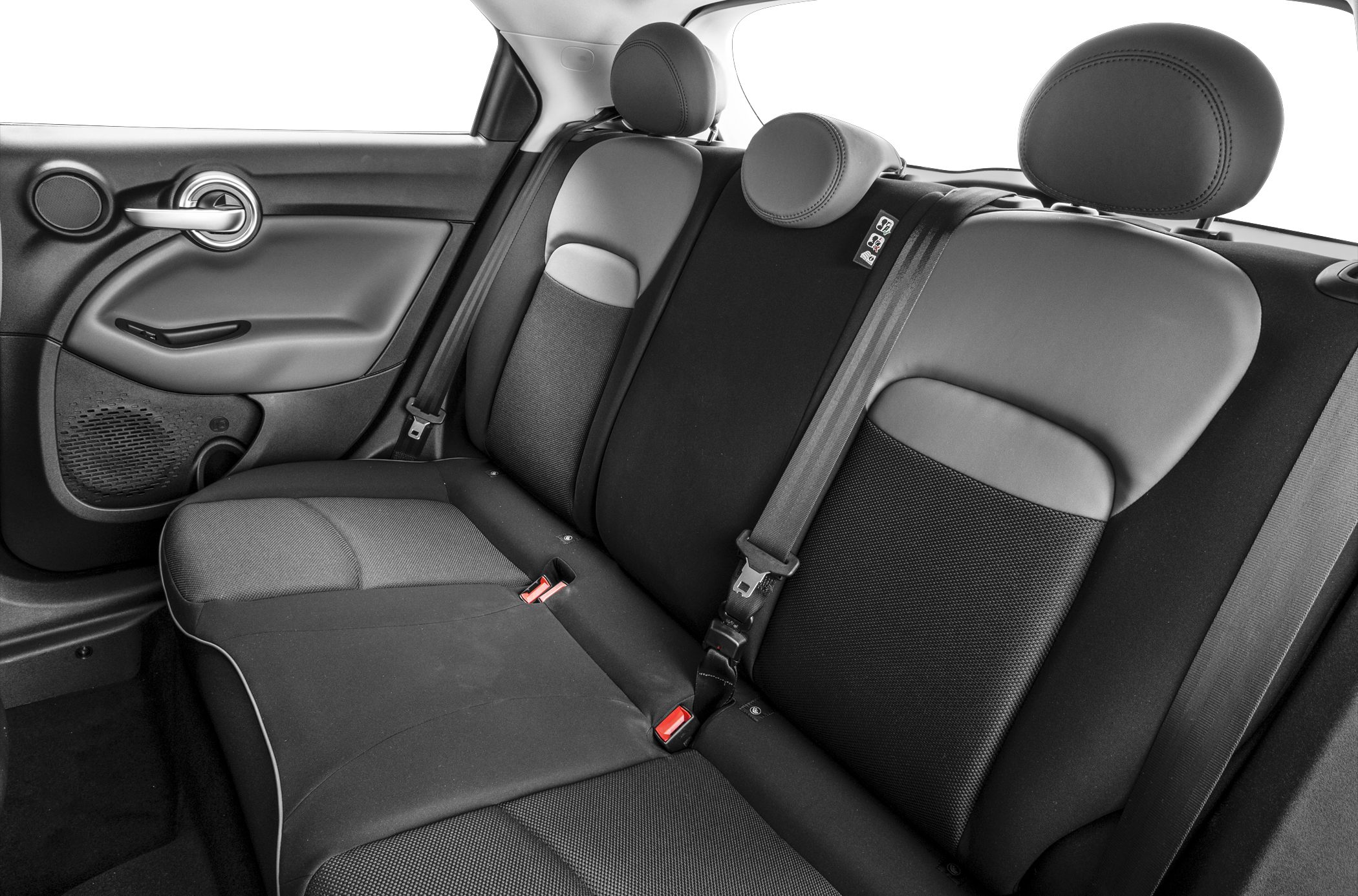 Rear seat interior with fabric-leather upholstery and headrests
