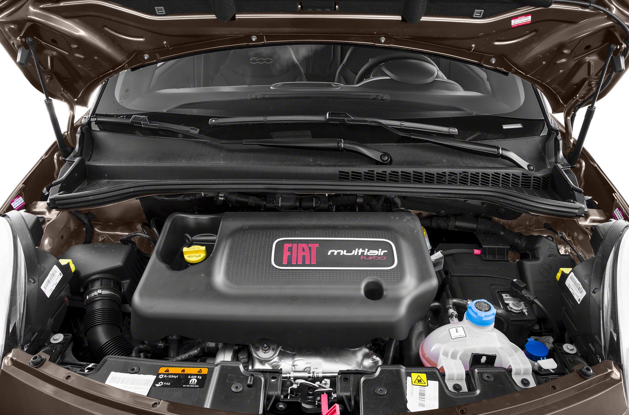 Engine bay with Multiair turbo system and visible engine components
