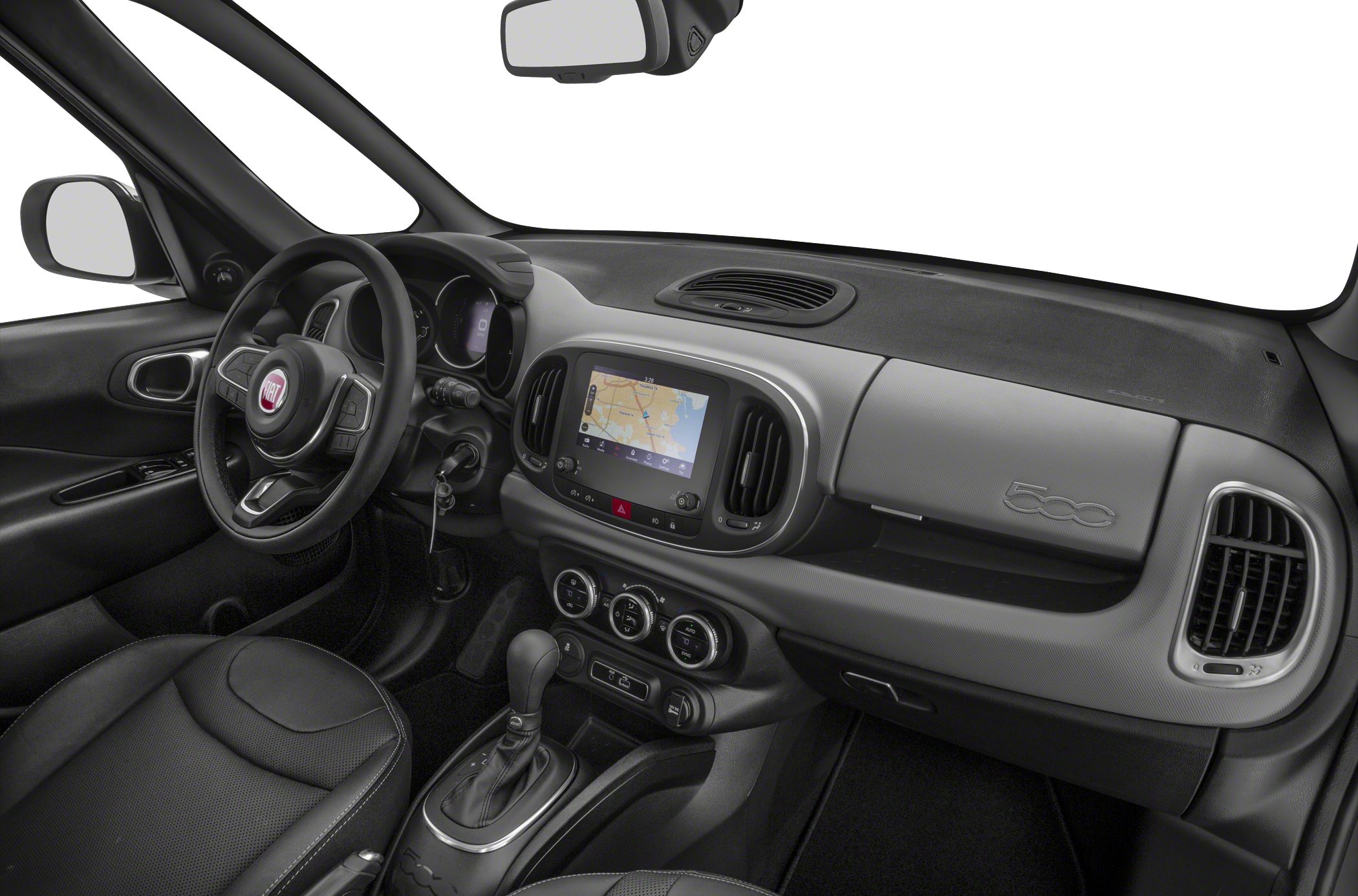Modern dashboard with touchscreen display and automatic gear shifter