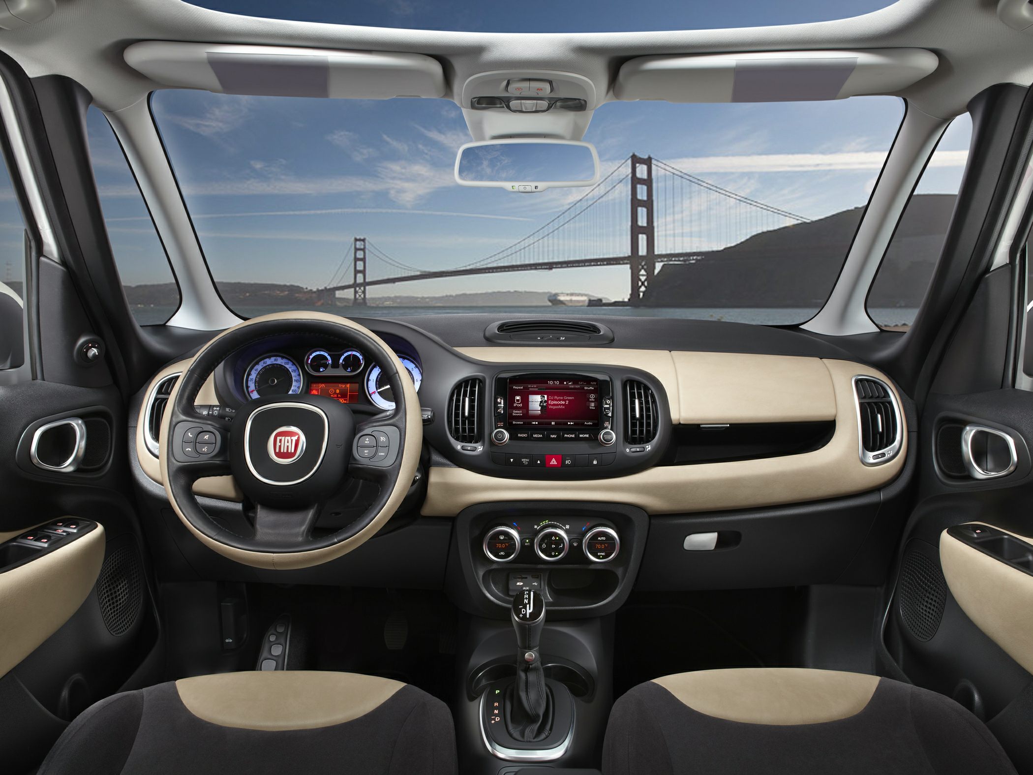 Dashboard, steering wheel, and central console interior