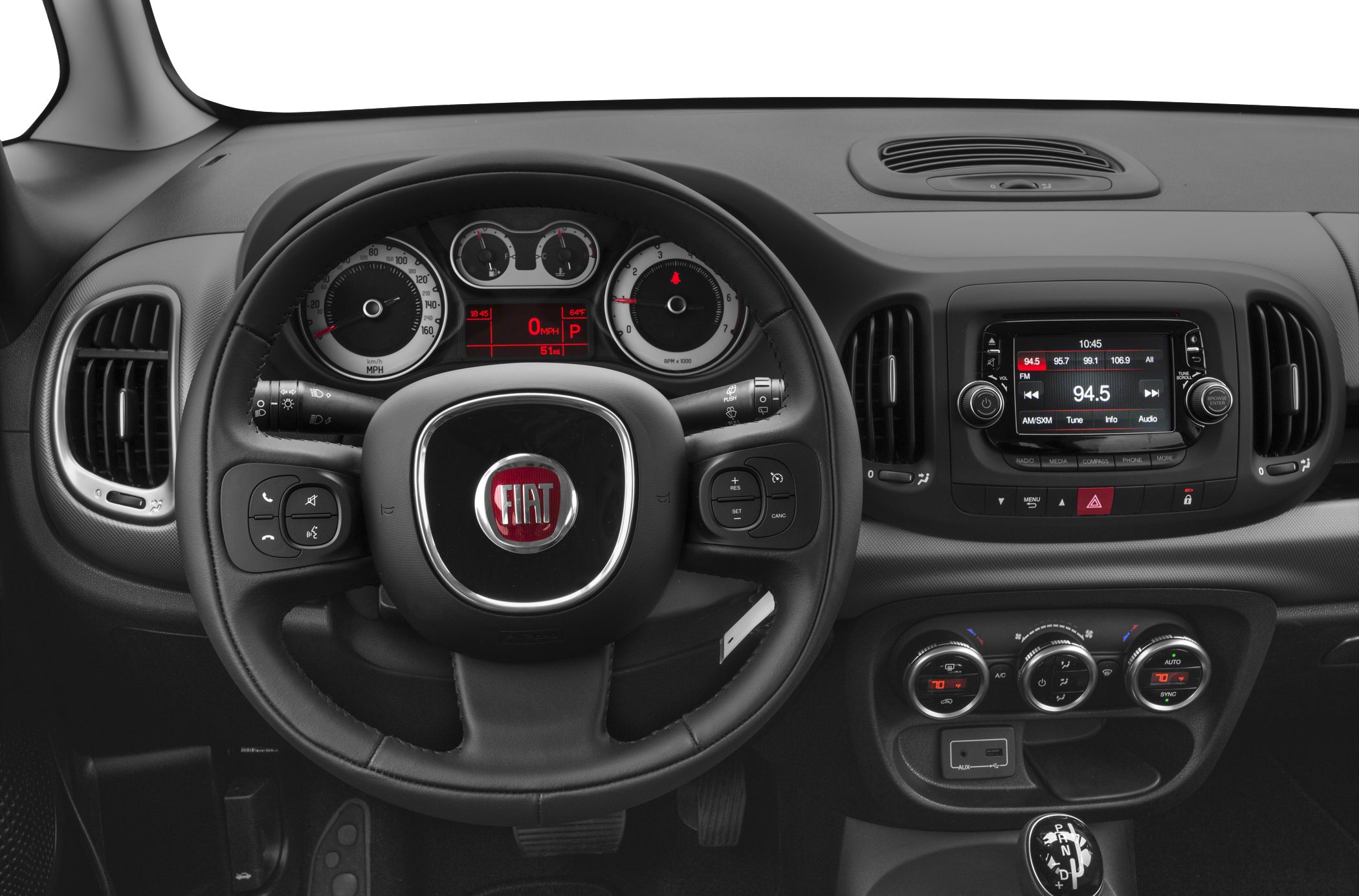 Dashboard and steering wheel with center console controls