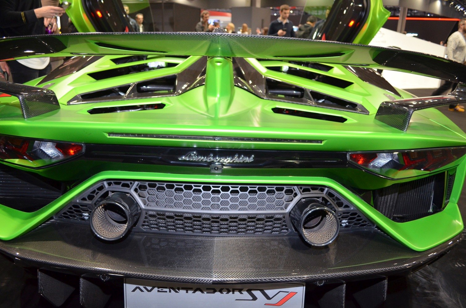 Green rear with twin exhausts and aerodynamic wing