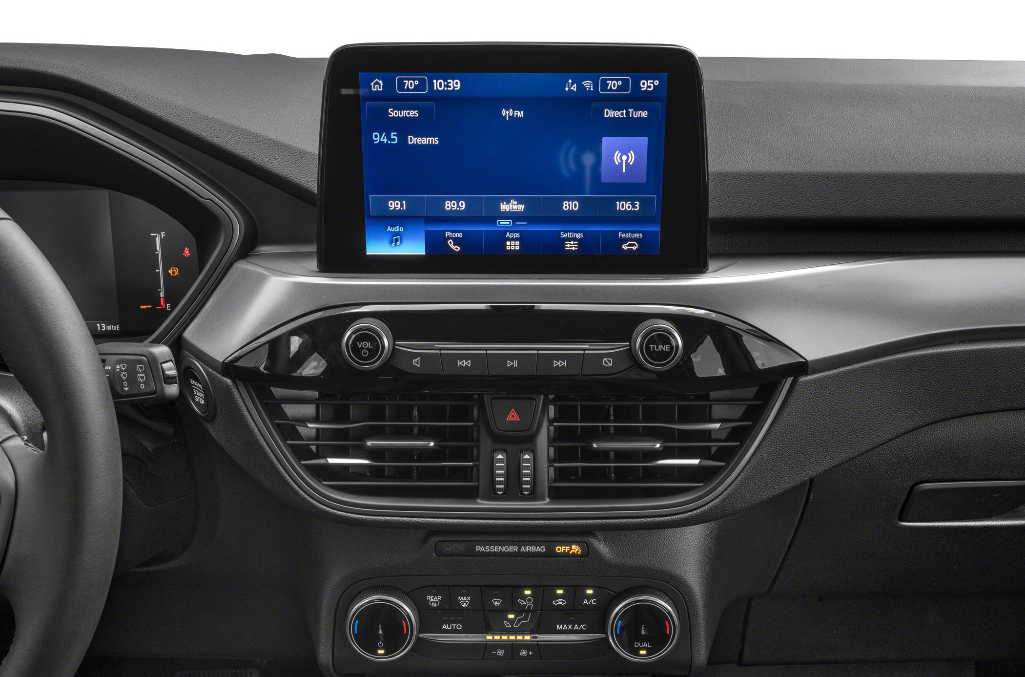 Infotainment touchscreen and dual-zone climate control panel