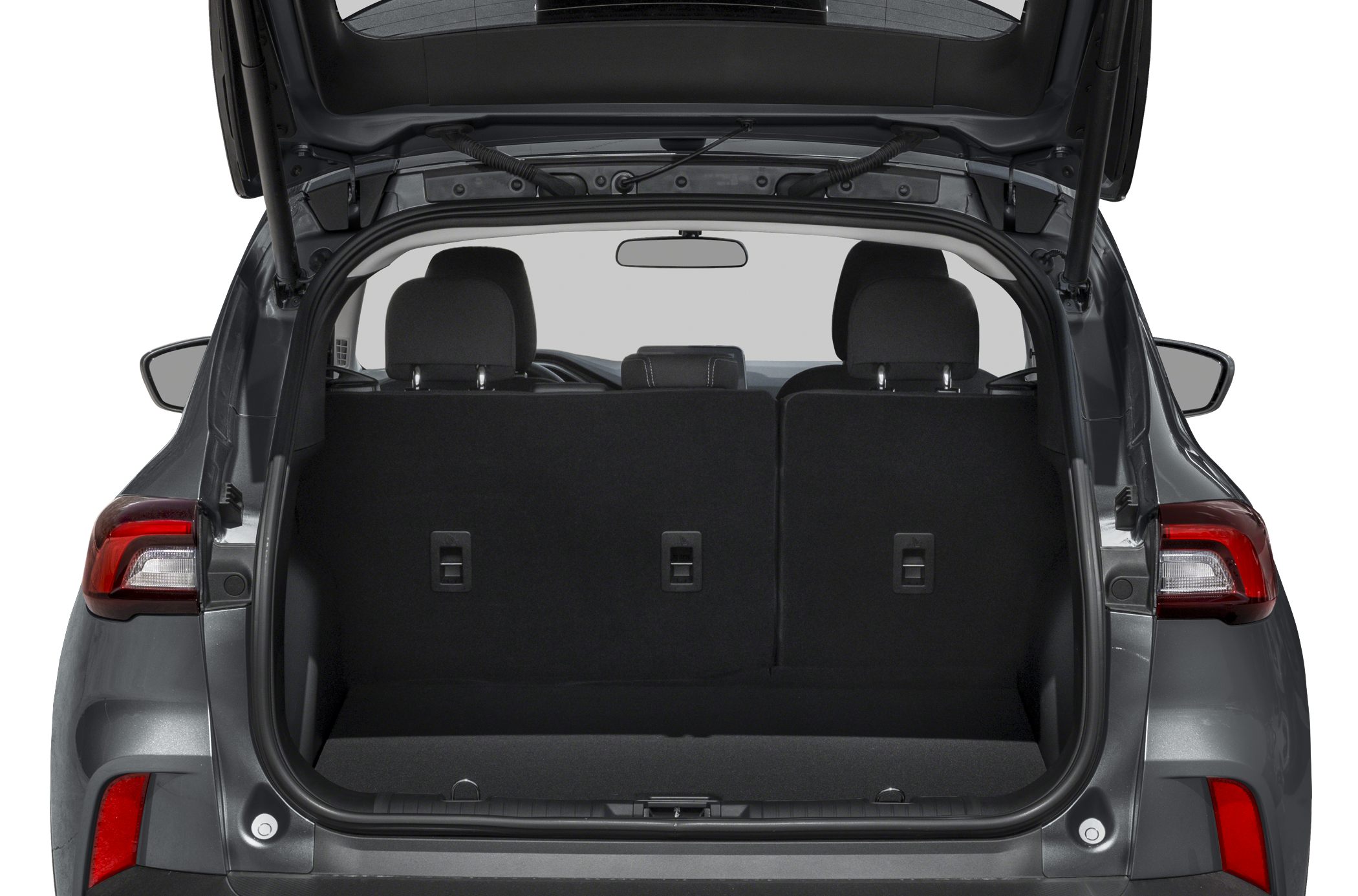 Open rear trunk view showing spacious cargo area and rear seats.