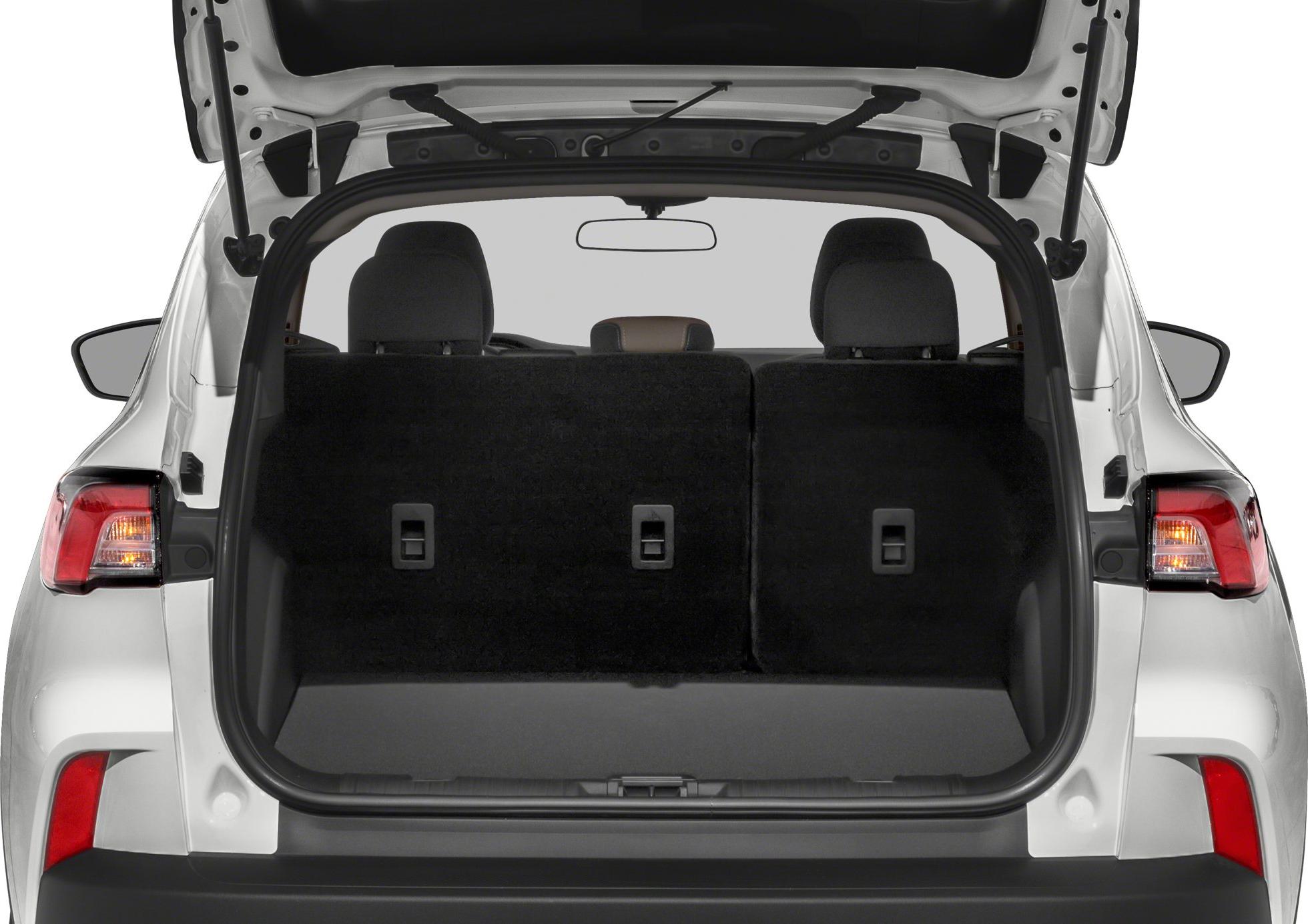 Open rear cargo area with foldable rear seats in SUV