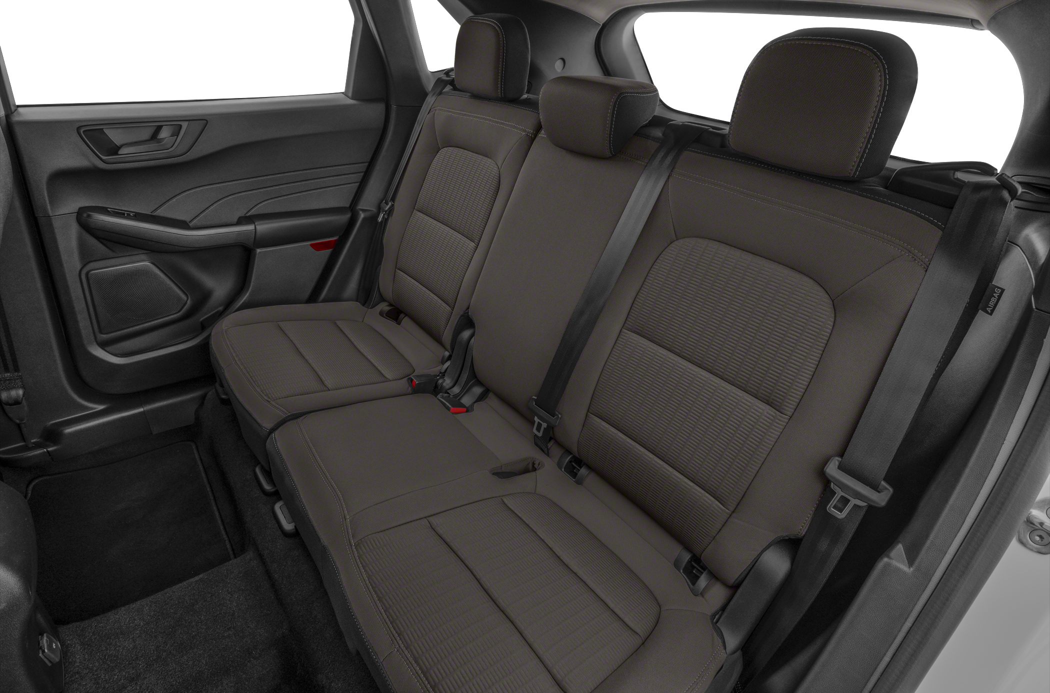 Rear passenger seats with modern upholstery and seat belts
