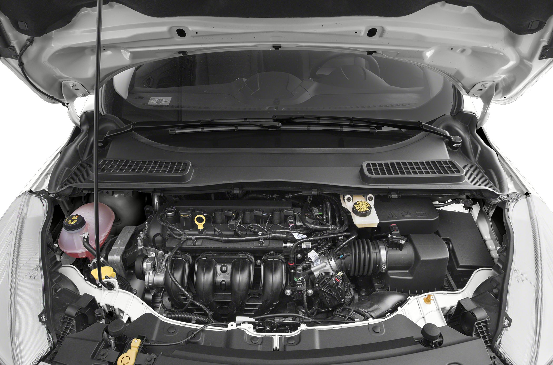 Engine compartment with detailed components and layout