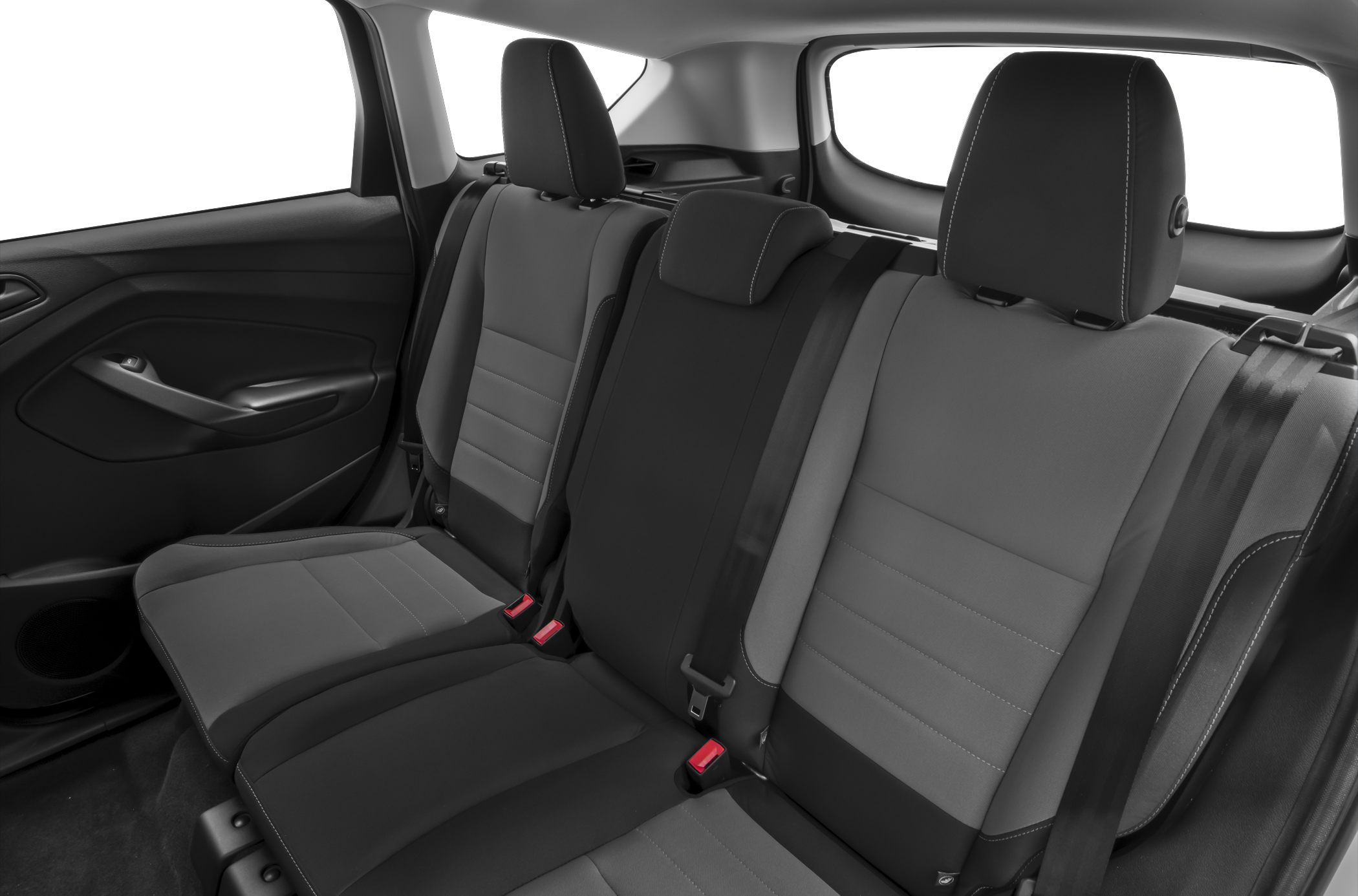 Spacious rear seats with two-tone upholstery and integrated headrests.