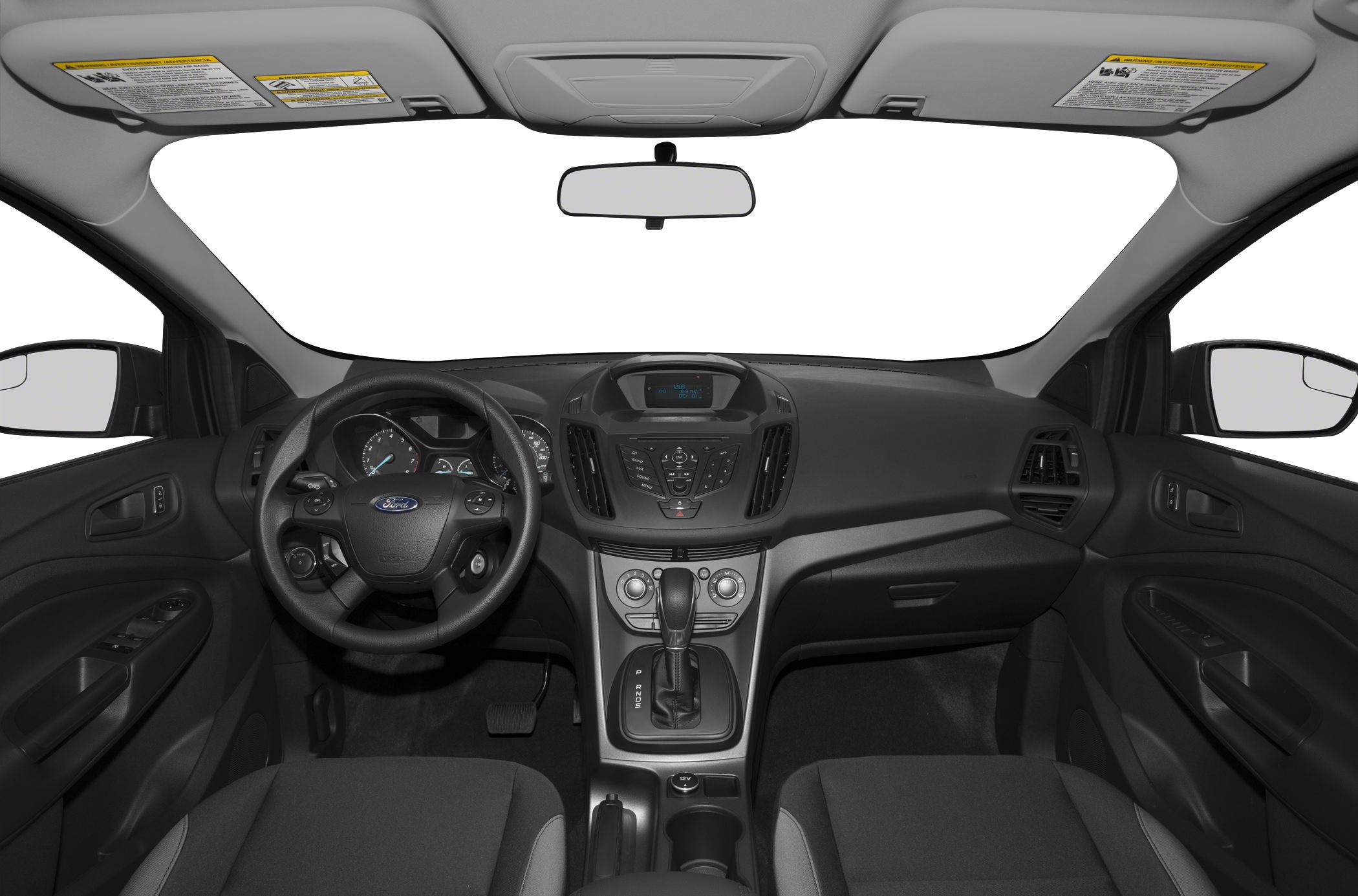 Steering wheel and dashboard layout with center control and gear shifter