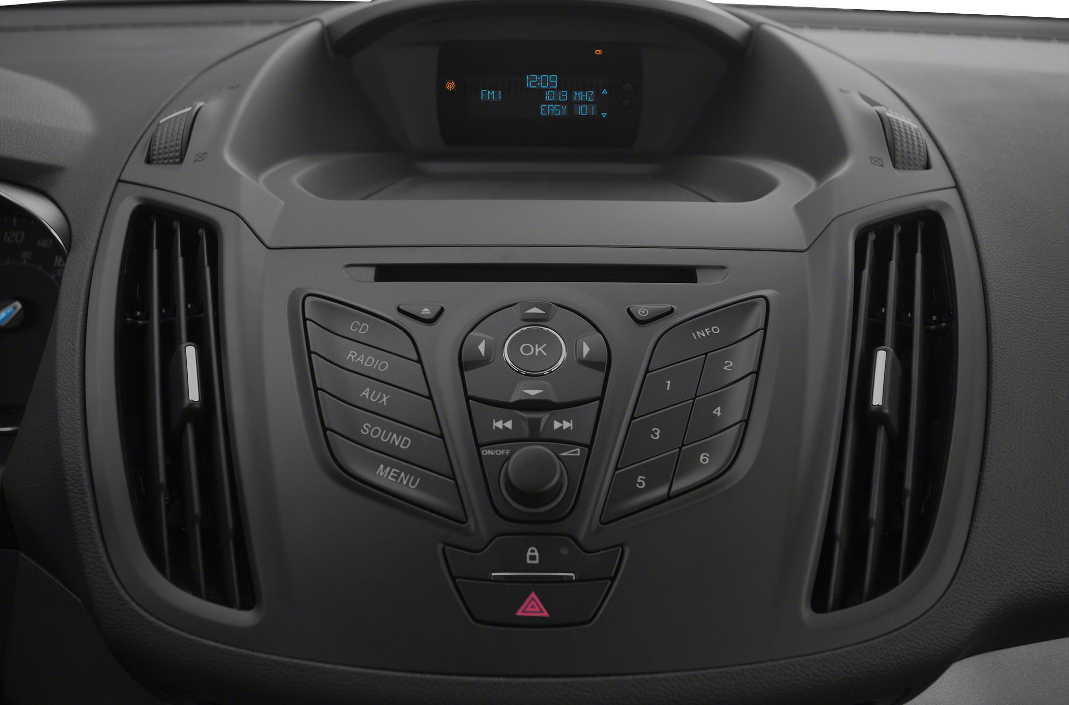 Radio control panel and central dashboard interface with display and ventilation