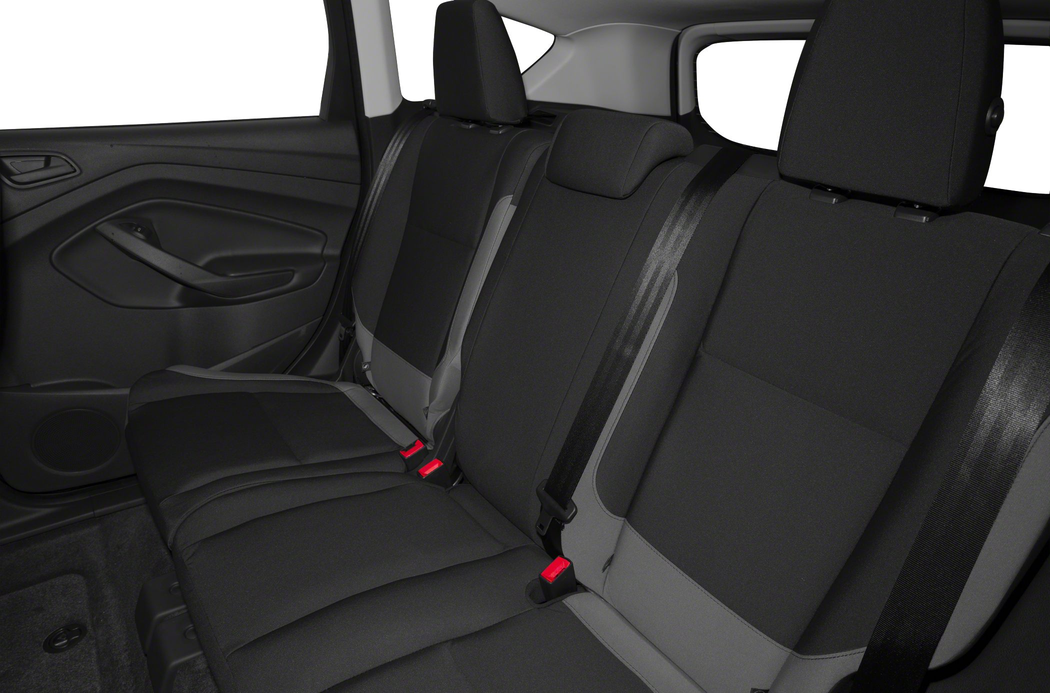 Rear seat black fabric upholstery with seatbelts