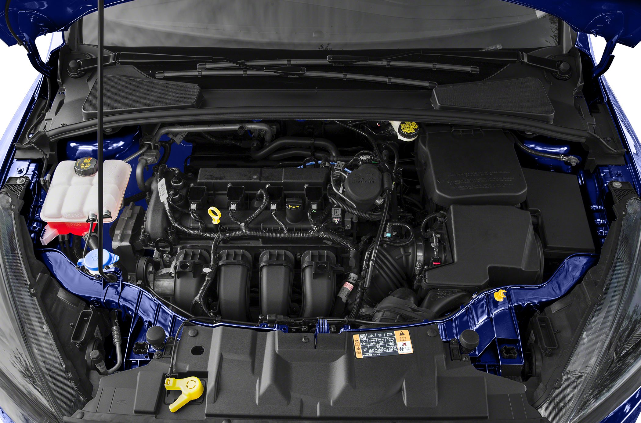 Engine bay with detailed view of engine and components