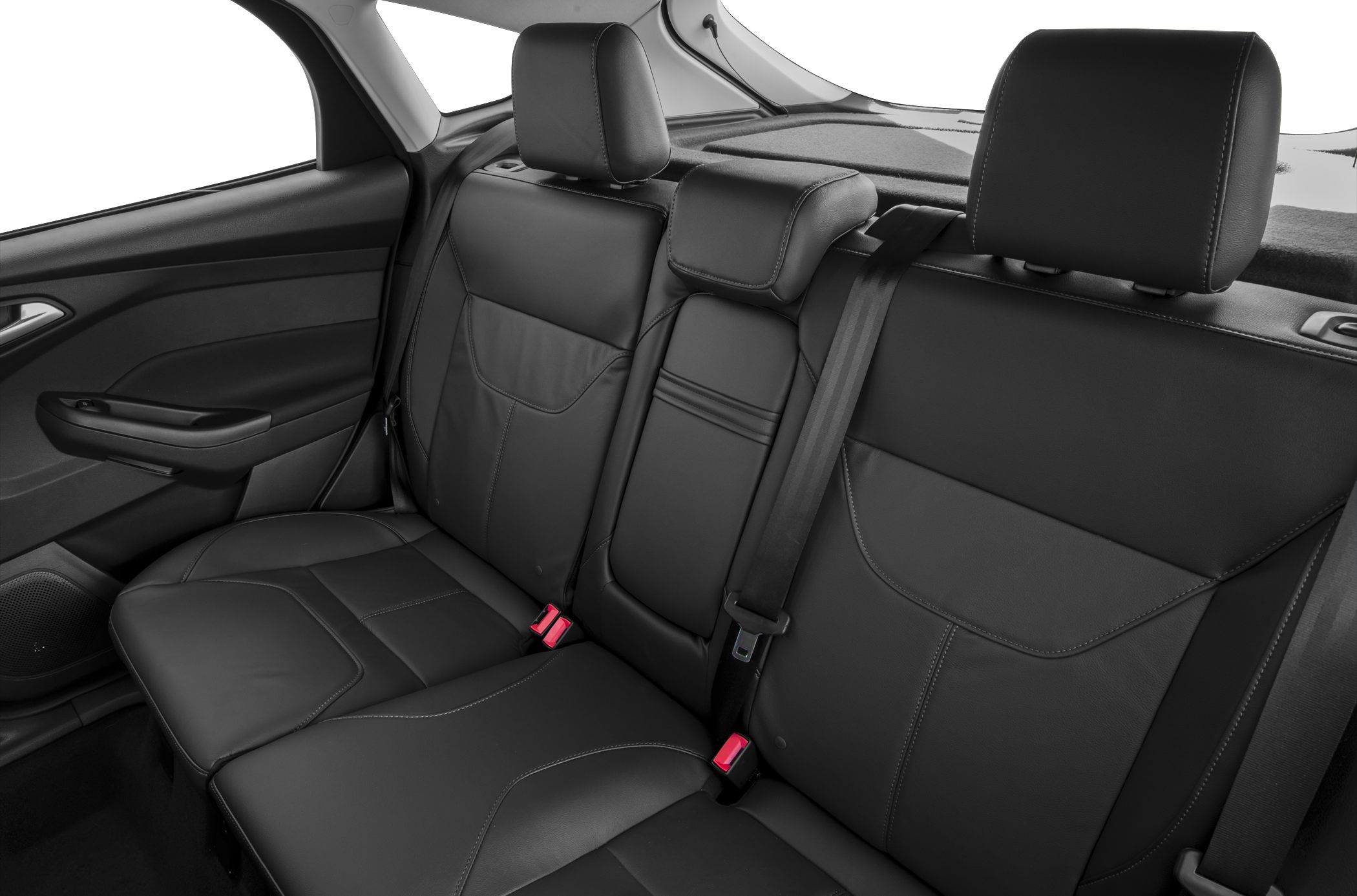 Black leather rear seats with headrests and seatbelt