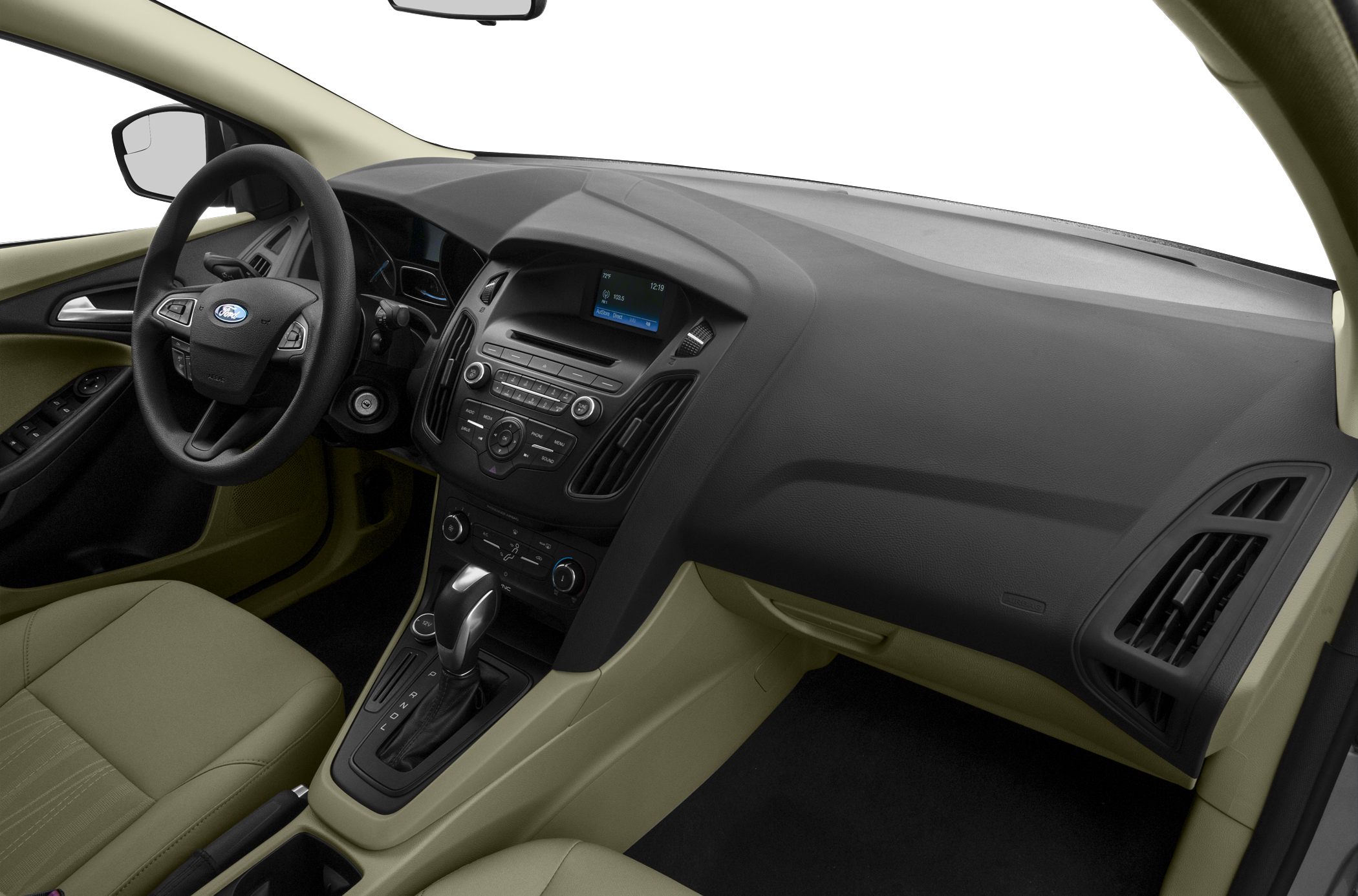 Dashboard with central control panel and steering wheel