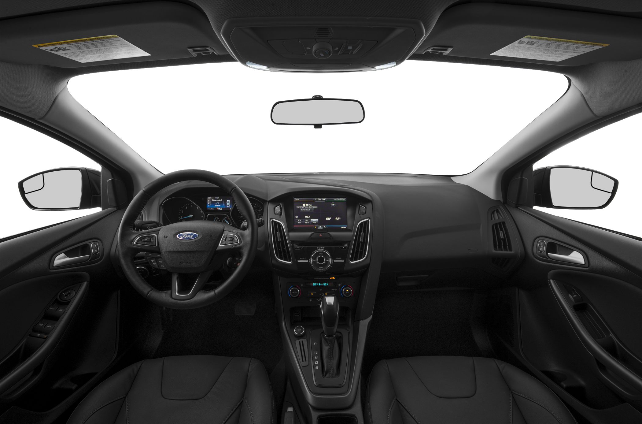 Dashboard and steering wheel controls with infotainment screen