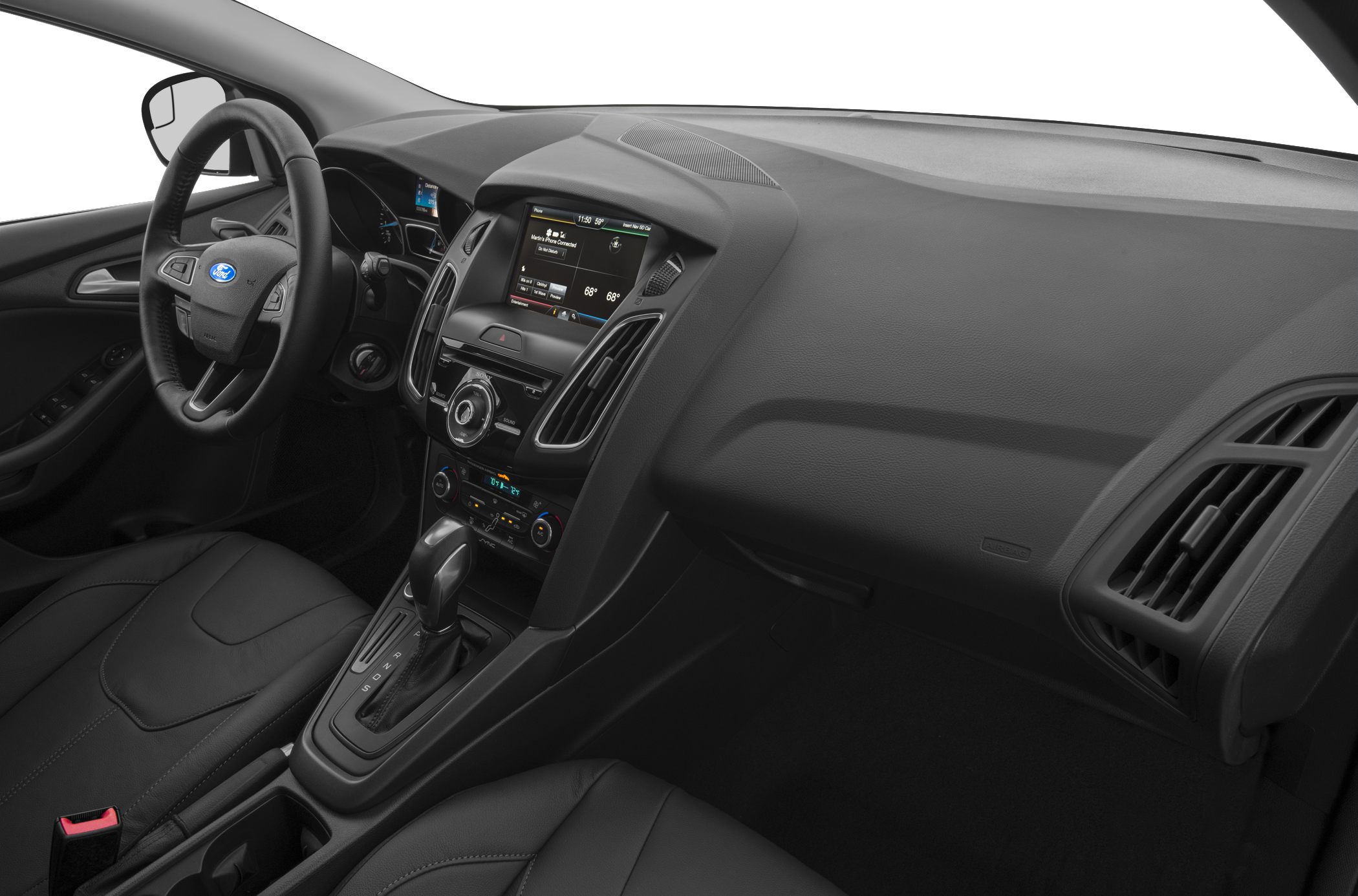 Modern hatchback interior with infotainment and automatic gear shift