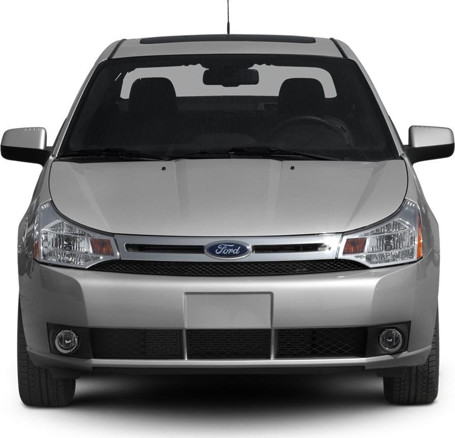Front view of car with chrome grille and fog lights