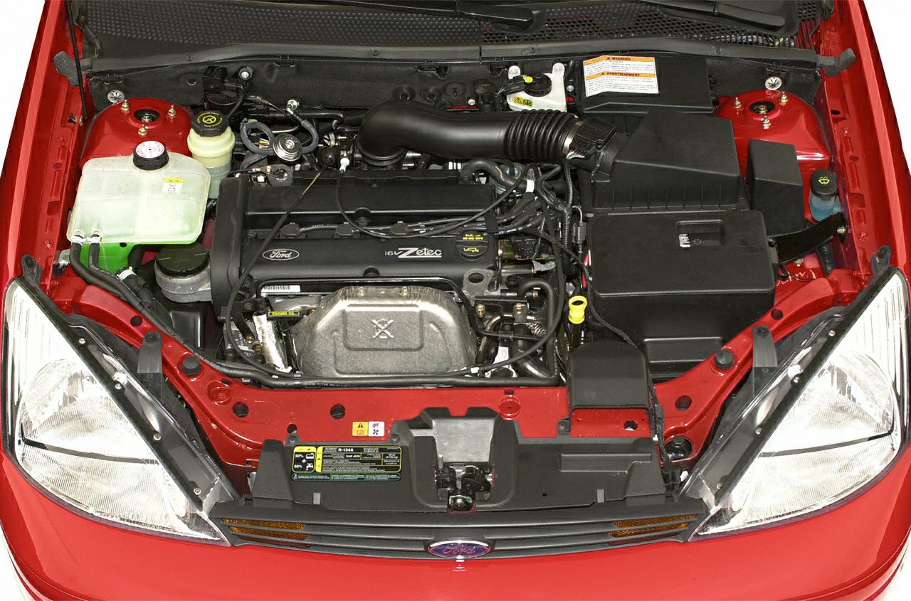Engine bay showing Zetec 16-valve motor and component layout.
