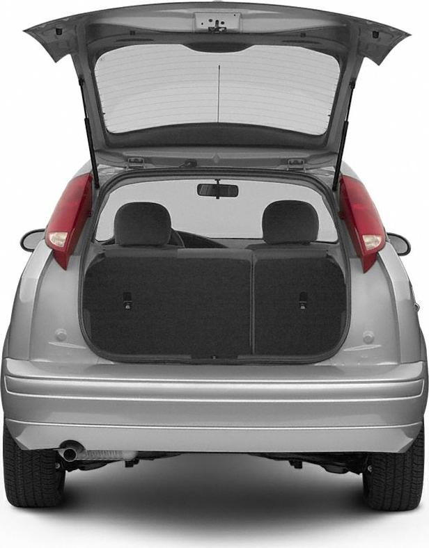 Rear view of a hatchback with open trunk and visible tail lights
