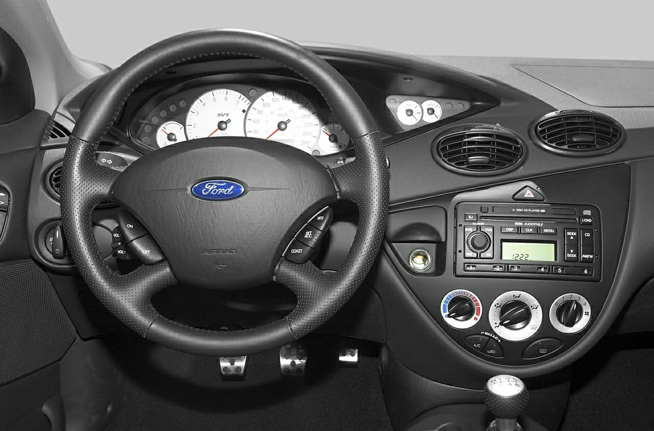 Steering wheel, dashboard, center console with controls