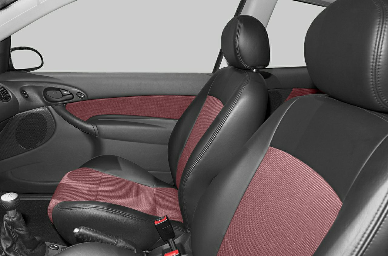 Front seats and door panel with cloth and leather upholstery