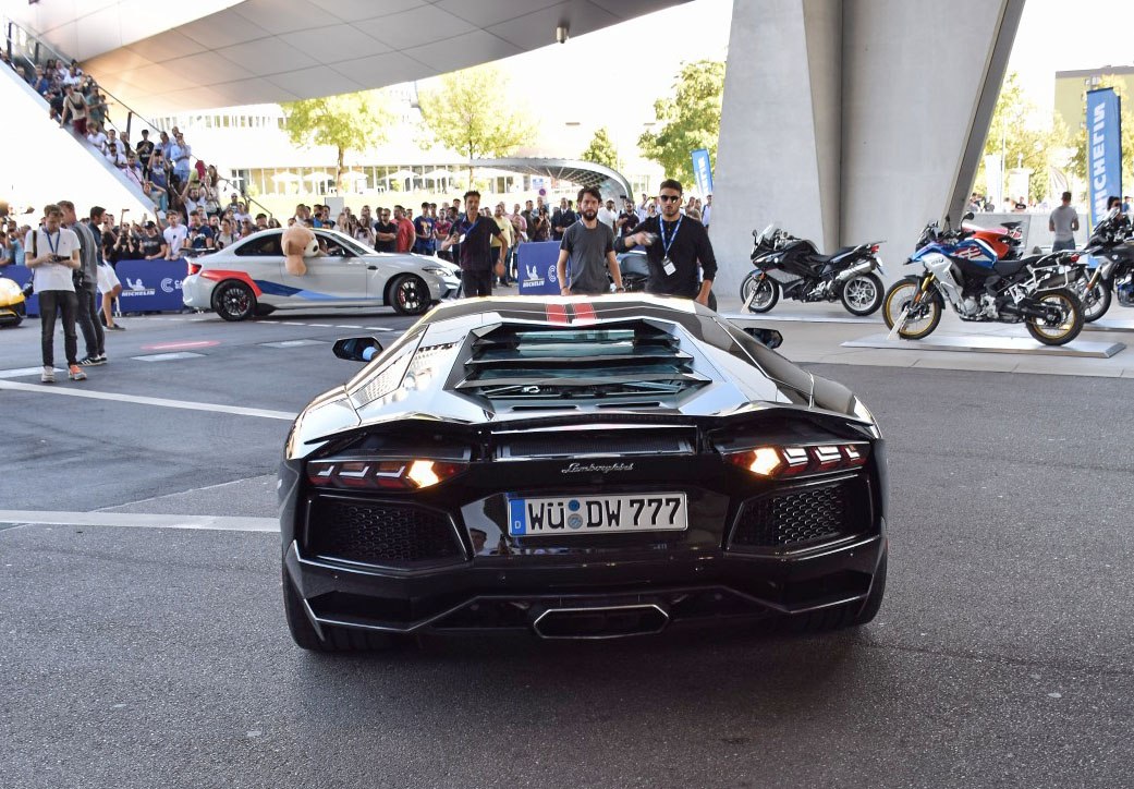 Rear view with distinctive tail lights and angular rear design.