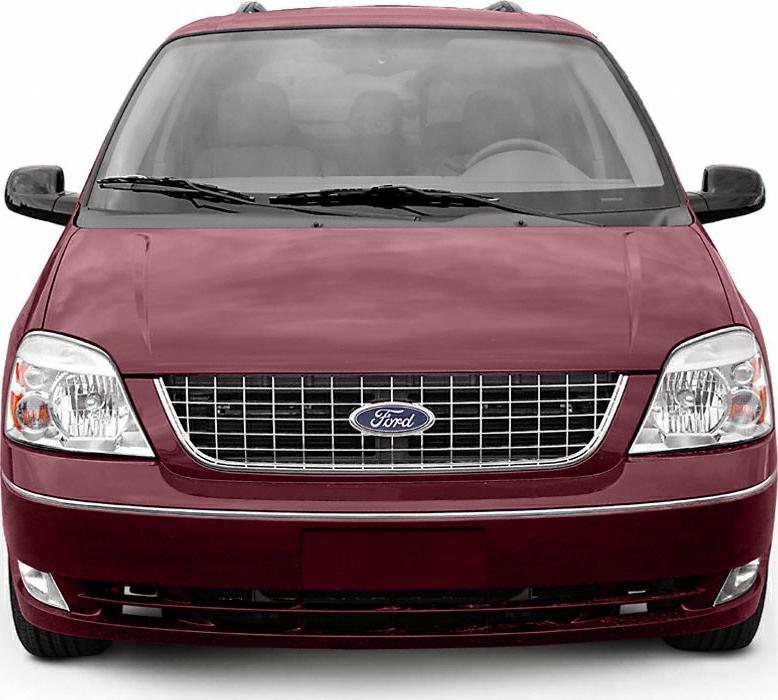 Front view with grille and headlights of a minivan