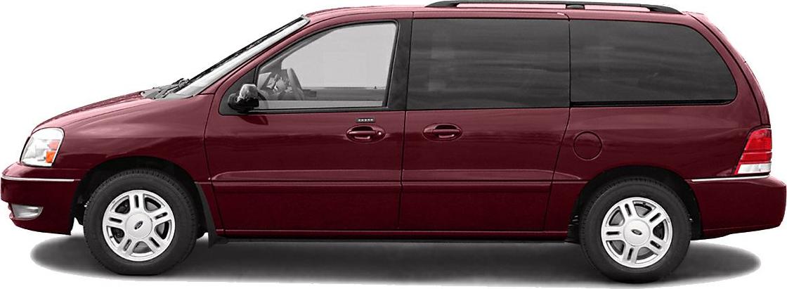 Side profile of a red minivan with sliding rear doors and spacious design