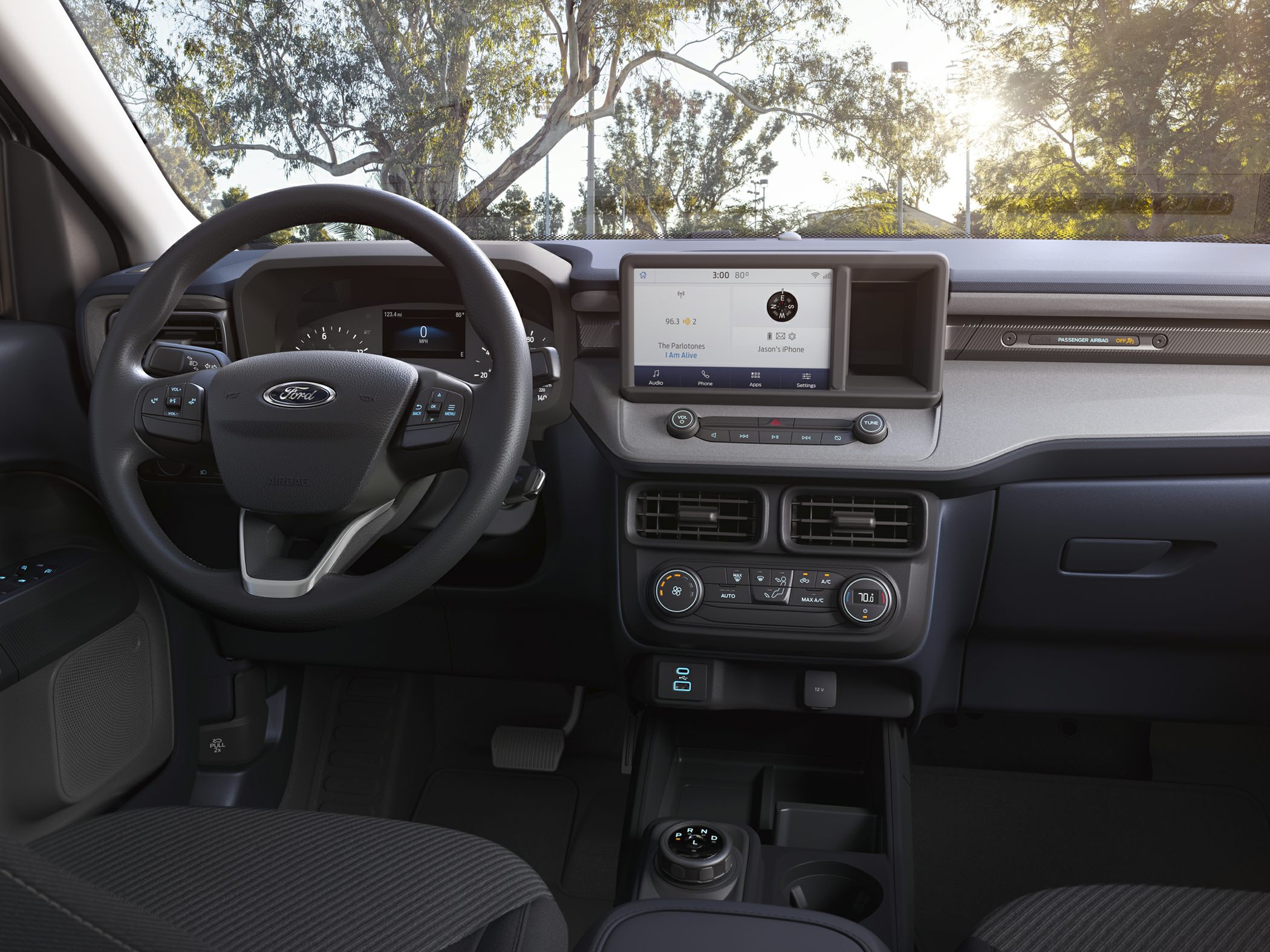 Dashboard with digital instrument cluster and touchscreen infotainment system