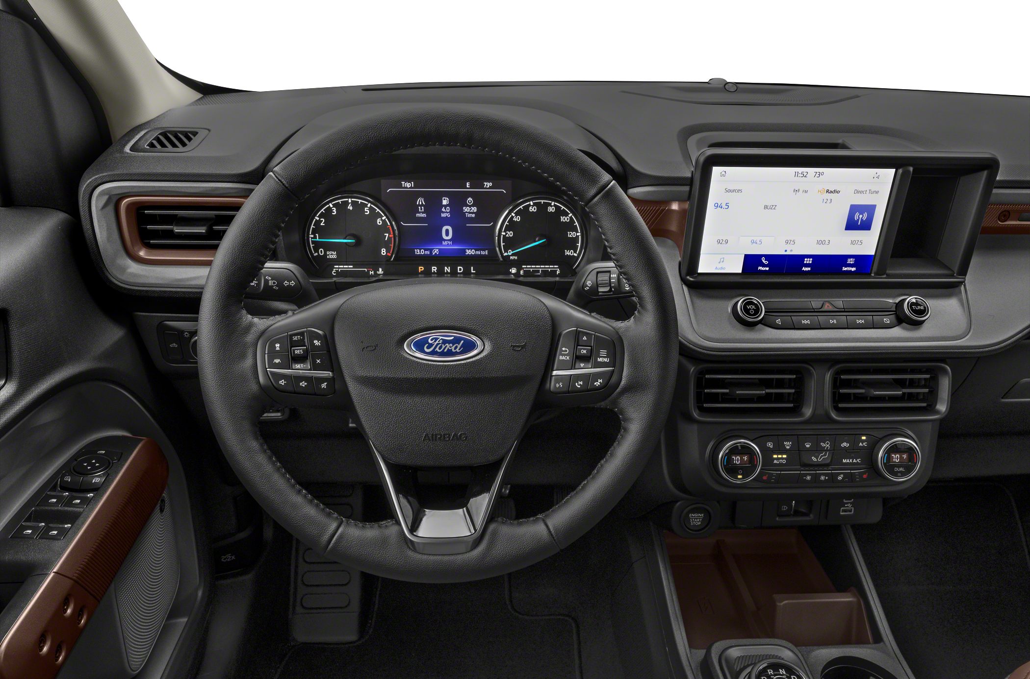 Dashboard with digital cluster, multifunction steering wheel, and infotainment system.