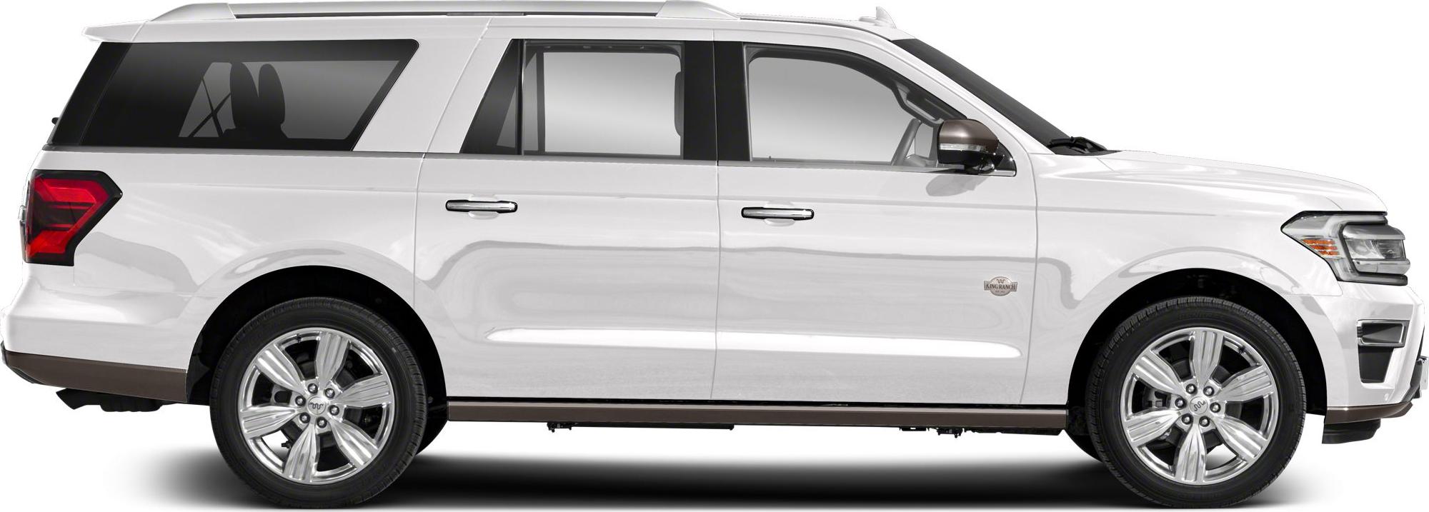 Side view of a full-size SUV with chrome wheels and King Ranch trim
