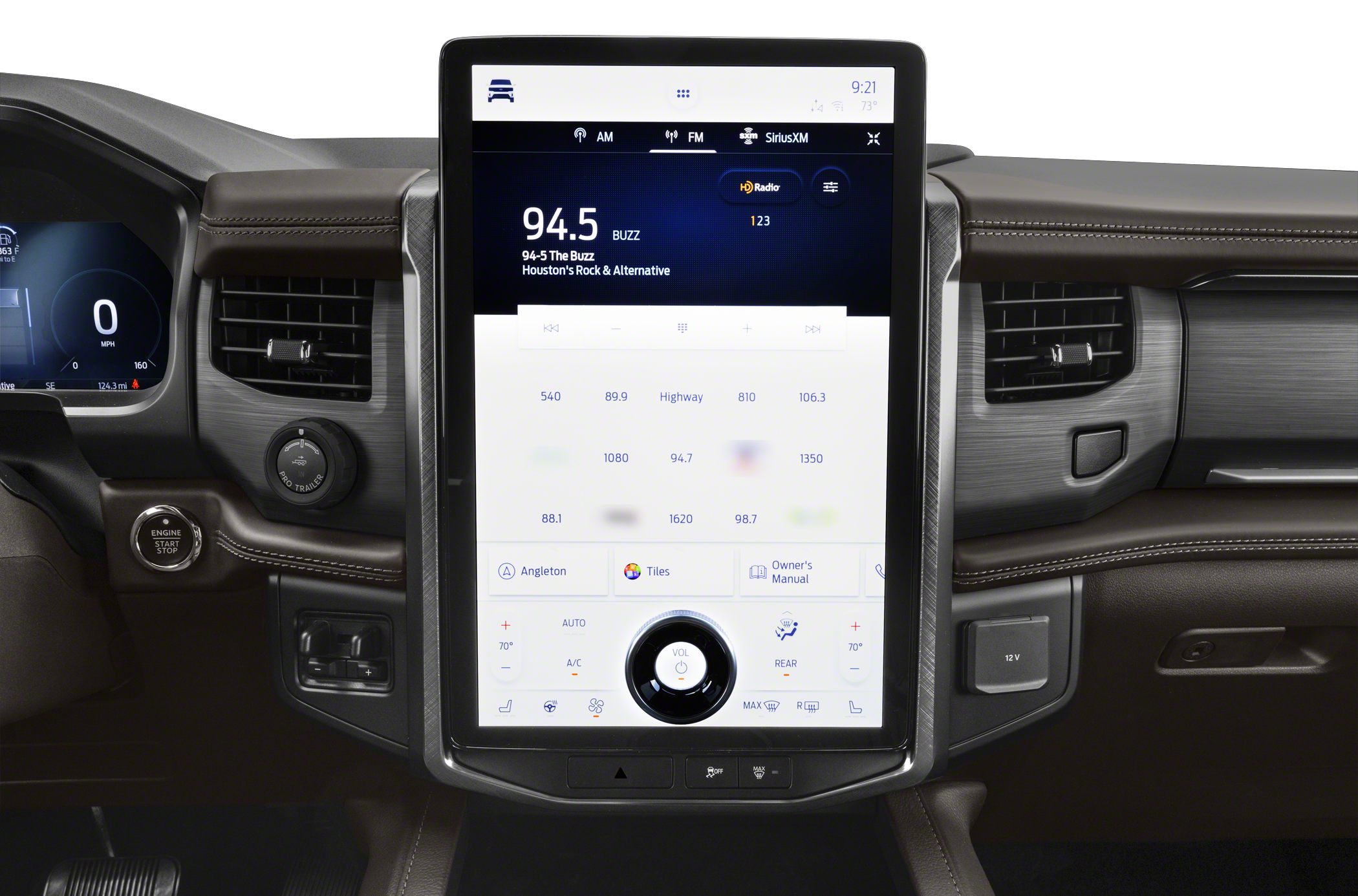 Vertical large touchscreen infotainment with climate control and radio interface