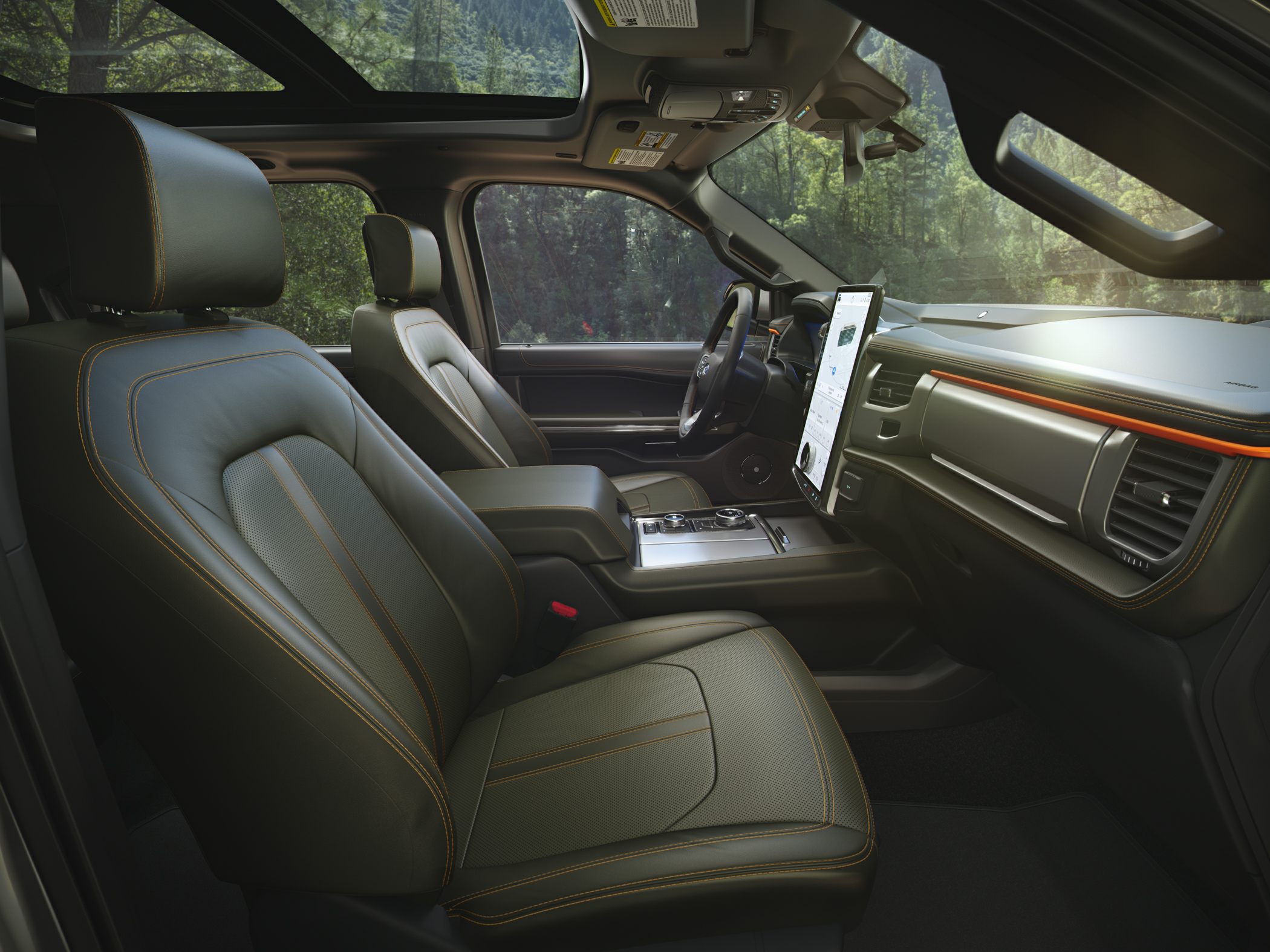 Premium leather seats and touchscreen dashboard with panoramic sunroof