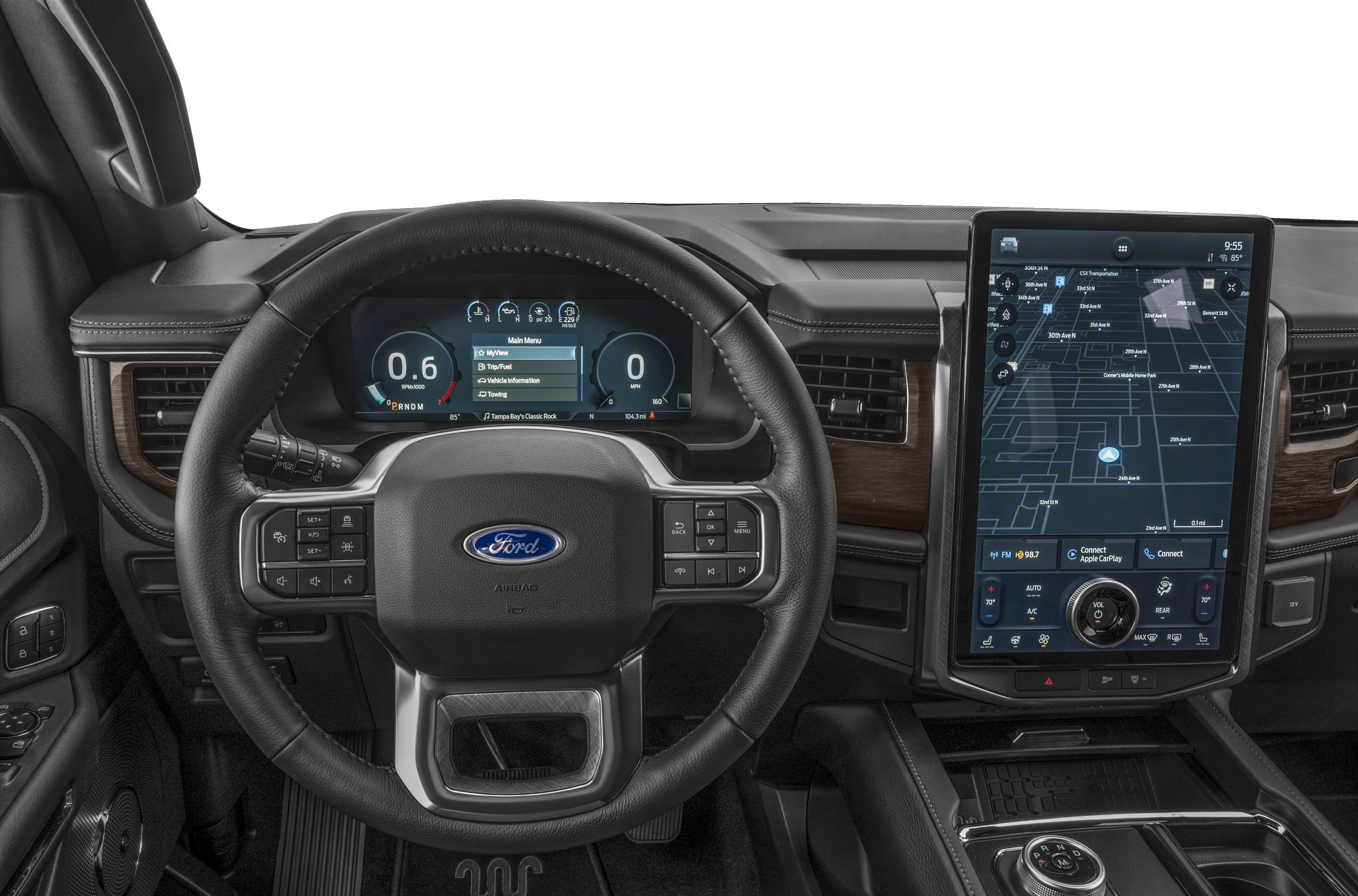 Digital instrument cluster and large vertical touchscreen infotainment display