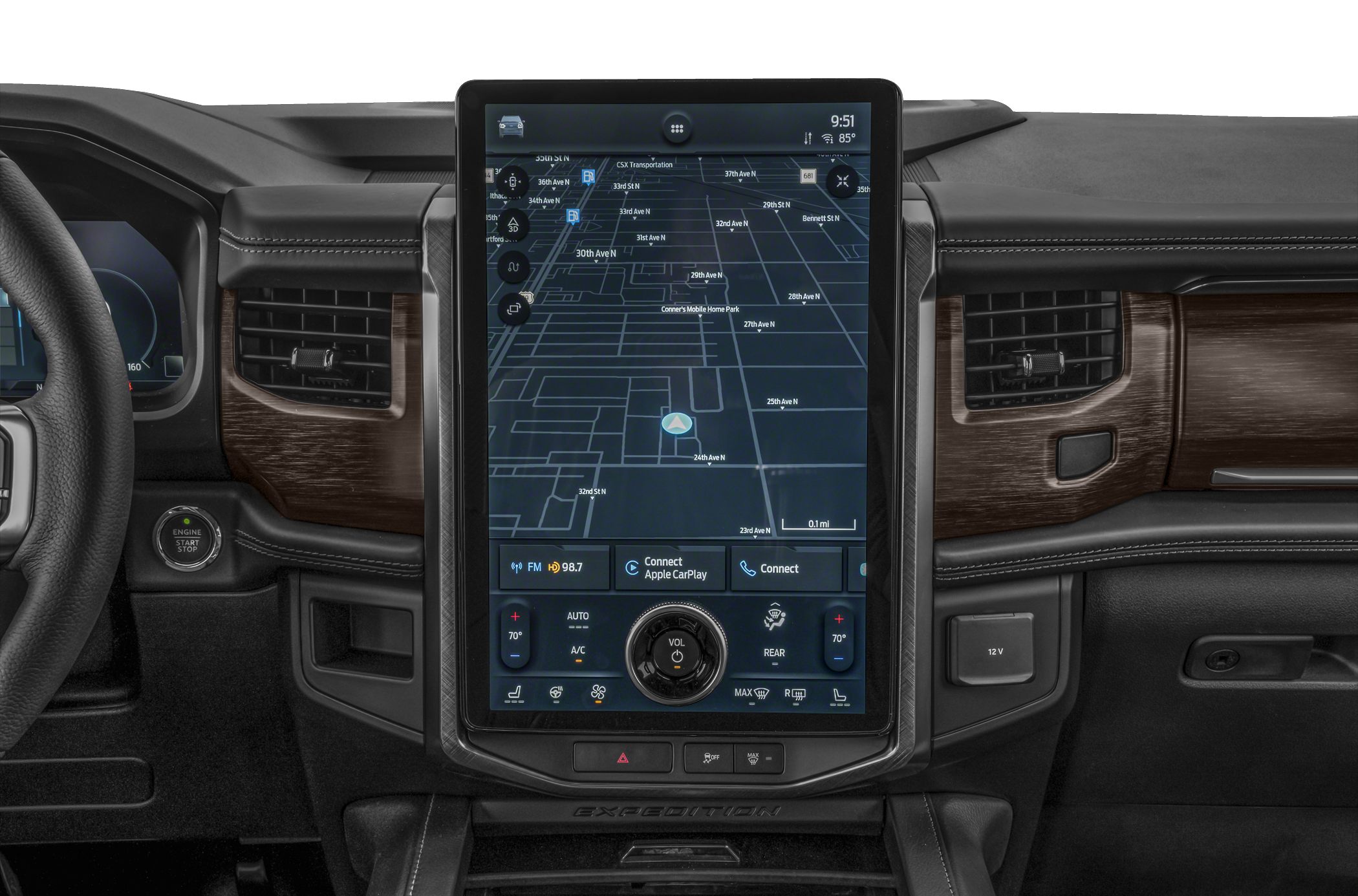 Vertical large touchscreen with navigation and climate controls