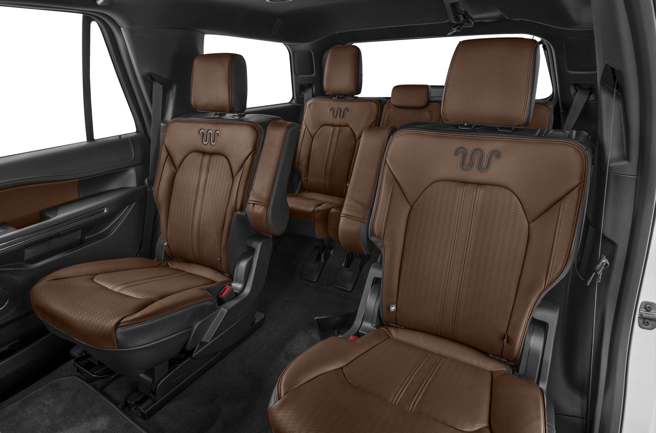 Spacious three-row seating with brown leather upholstery