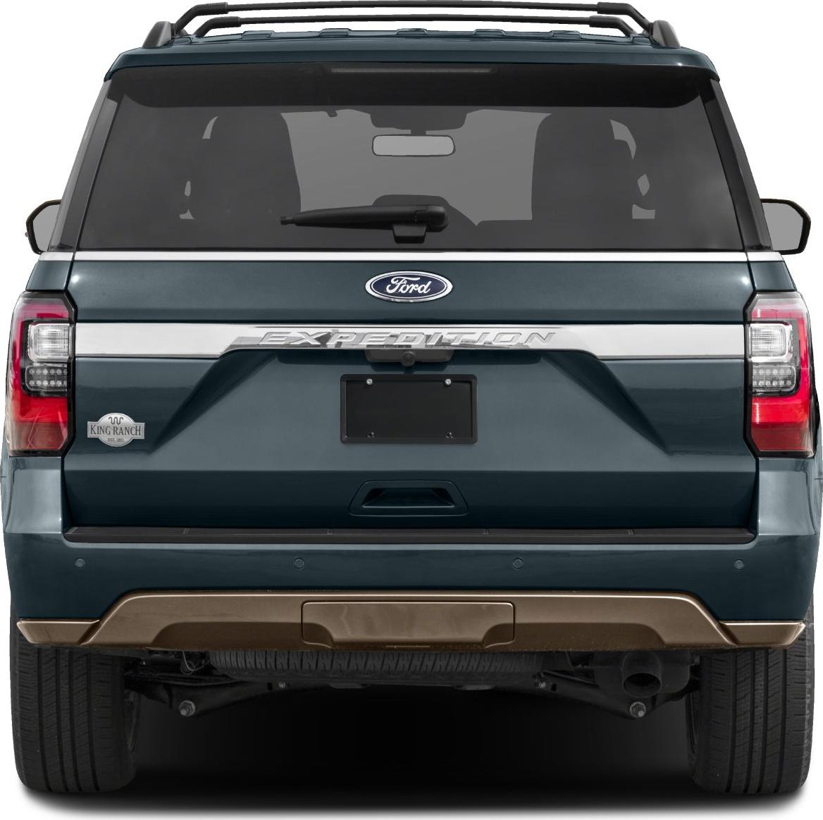 Rear view of SUV with distinct taillights, rear wiper, and King Ranch badge