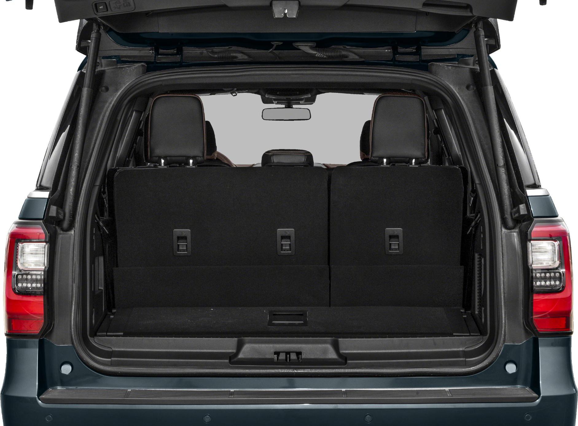 Rear cargo space and foldable back seats of an SUV with open tailgate