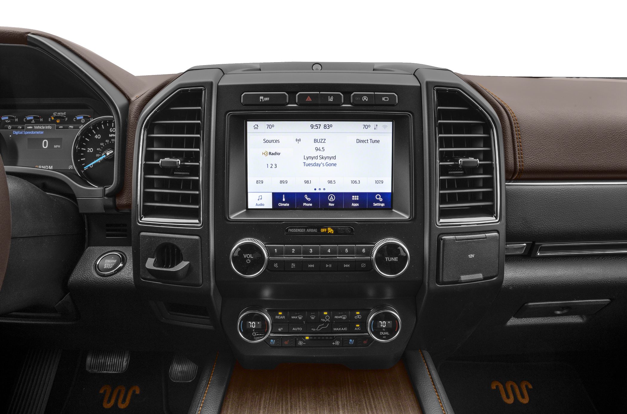 Center console with infotainment touchscreen and dual-zone climate controls