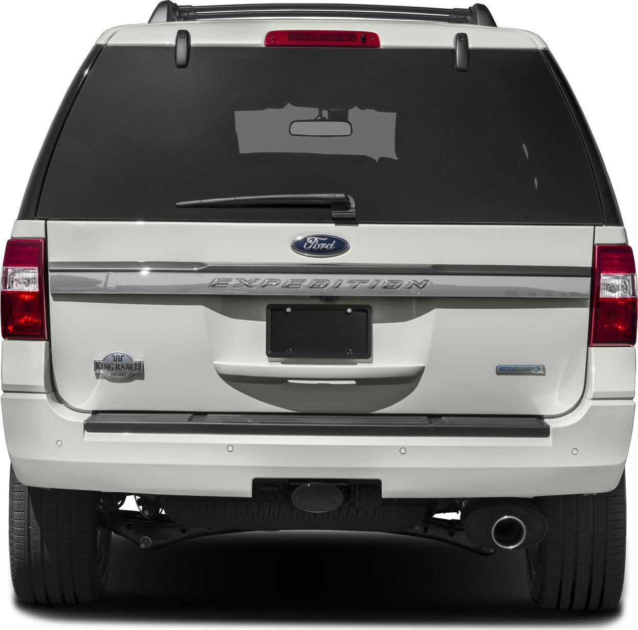 Rear view featuring tailgate, rear window, lights, badges.