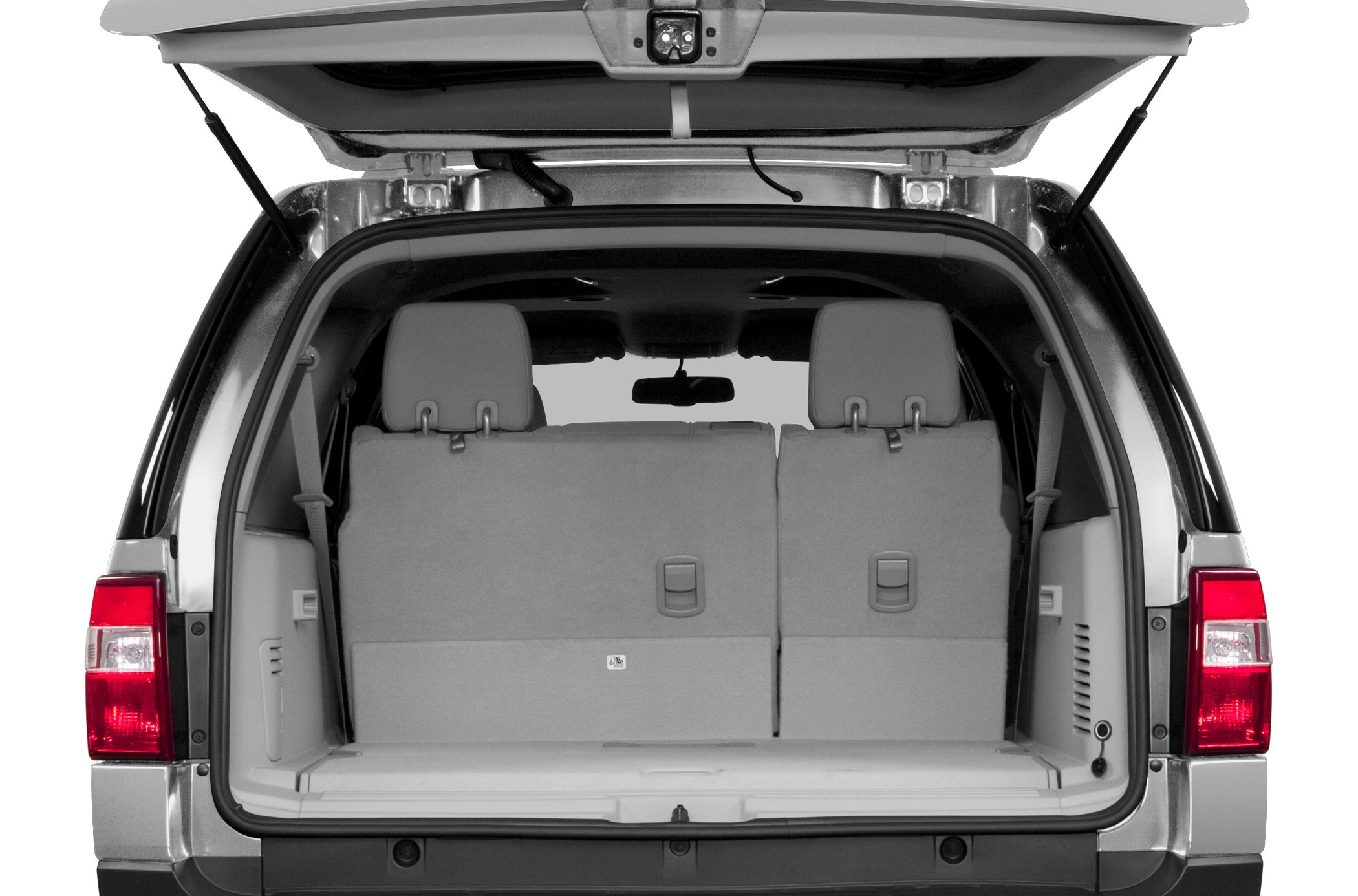 Open SUV rear cargo space with split-folding rear seats and open hatch