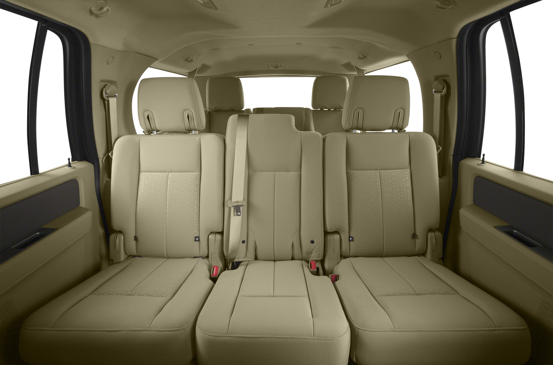 Beige leather rear seats with headrests and seatbelts
