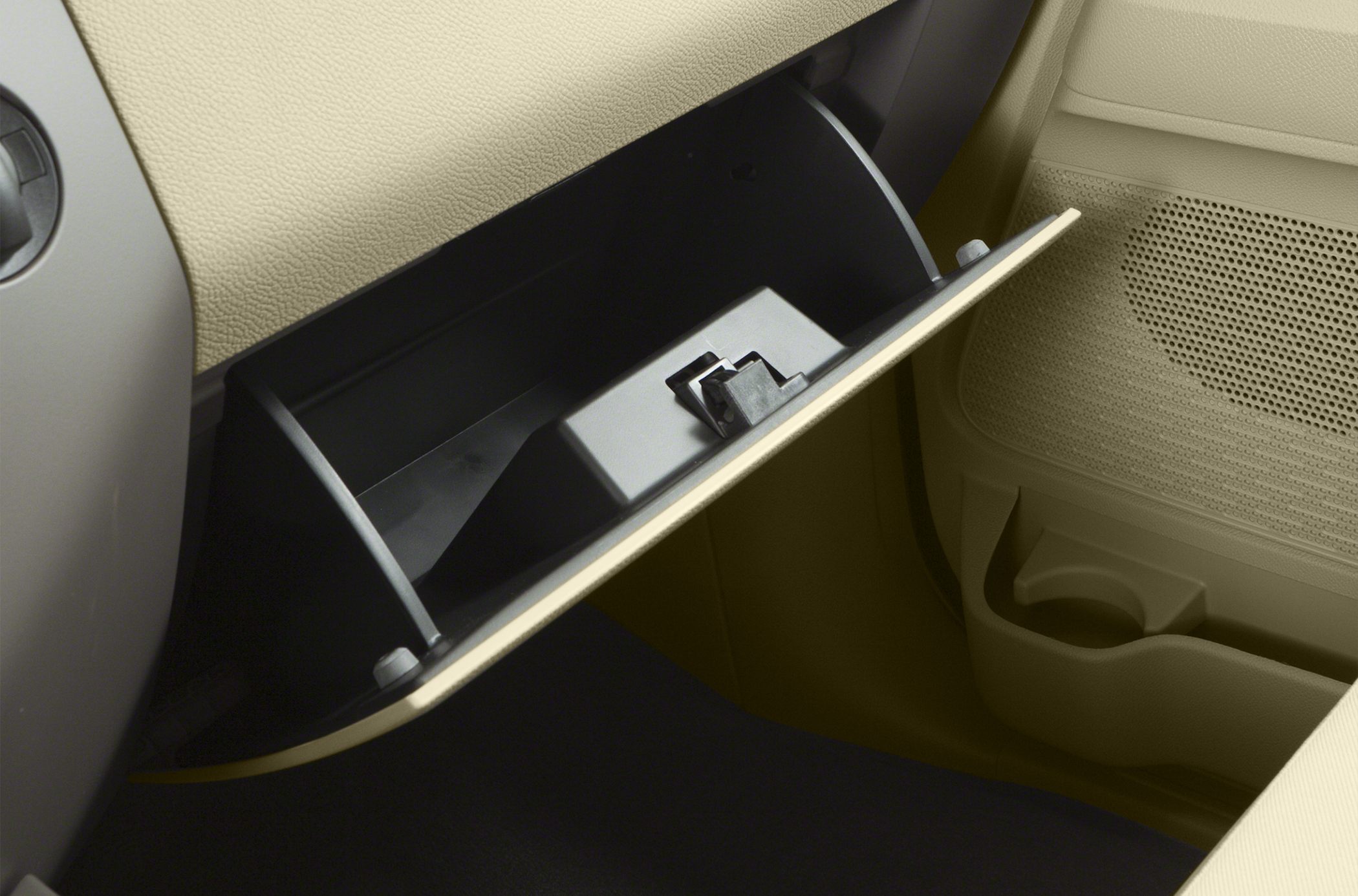 Interior glove compartment with opening mechanism