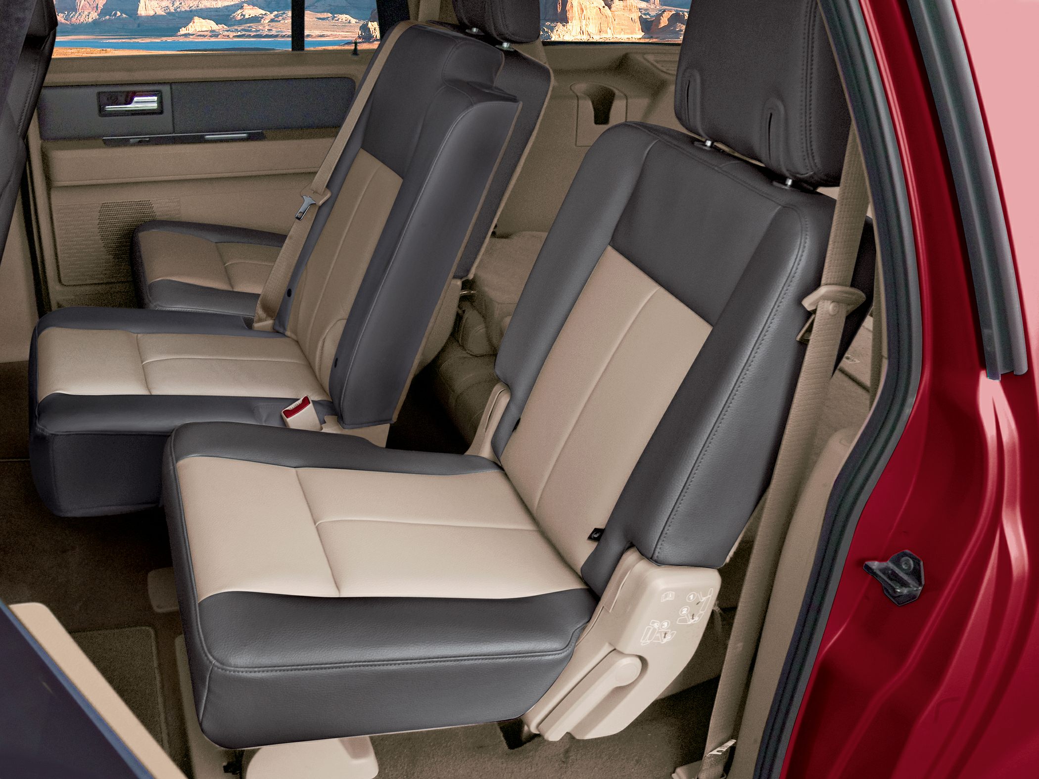 Two-tone leather rear seating in SUV interior